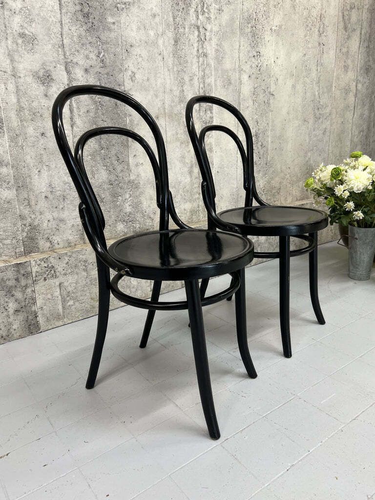 Pair Round Back Ebonised Bentwood French Bistro Chairs photo furniture