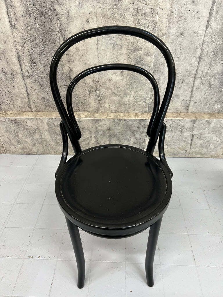 Pair Round Back Ebonised Bentwood French Bistro Chairs photo Furniture