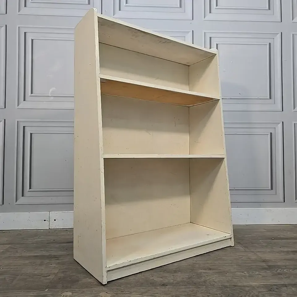 Vintage Painted Bookcase   Open Shelving Unit Plywood Utility Shelves   Retro photo for sale