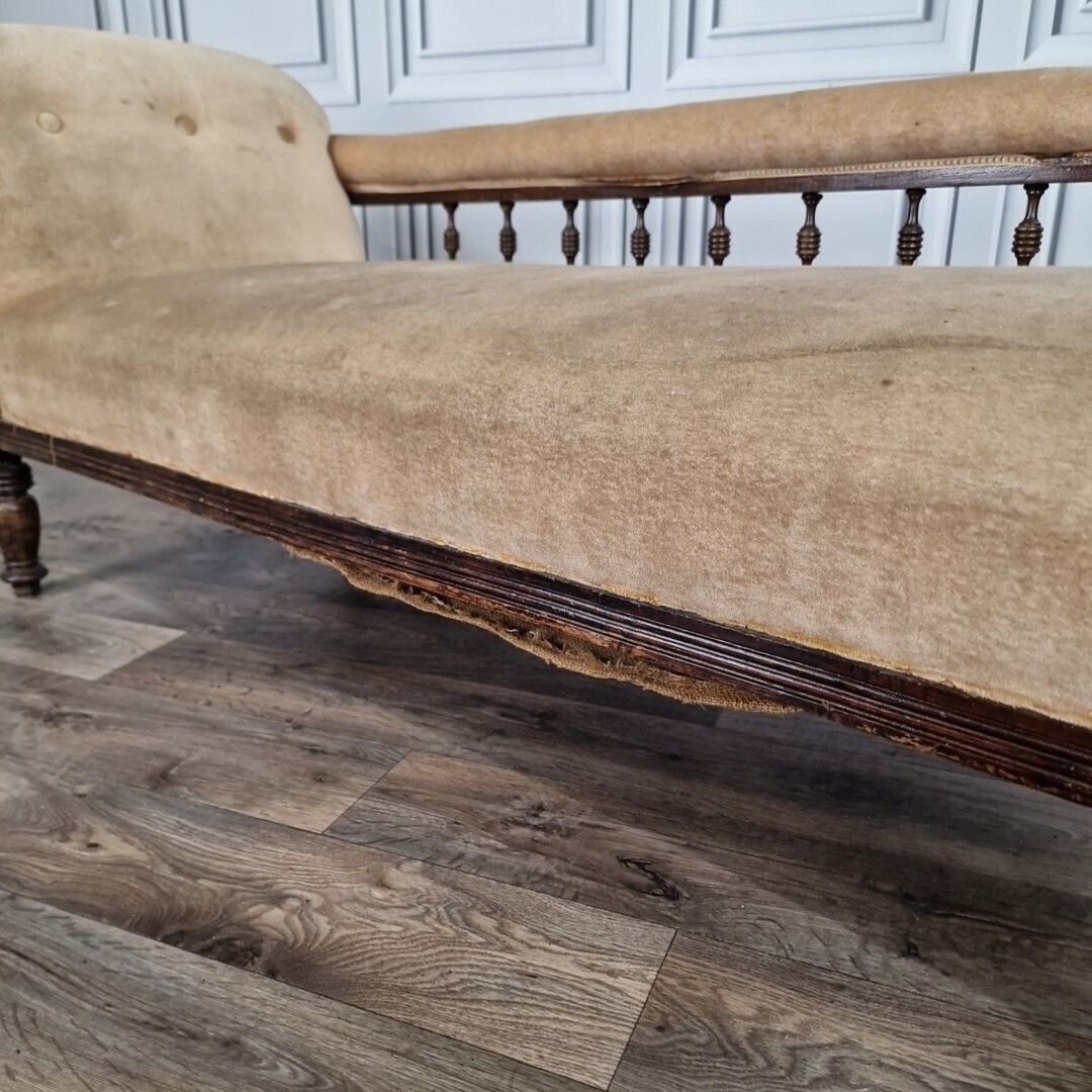 Antique Chaise Longue Carved Roll Rail Back Day Bed Seat Aesthetic Victorian photo 240.0