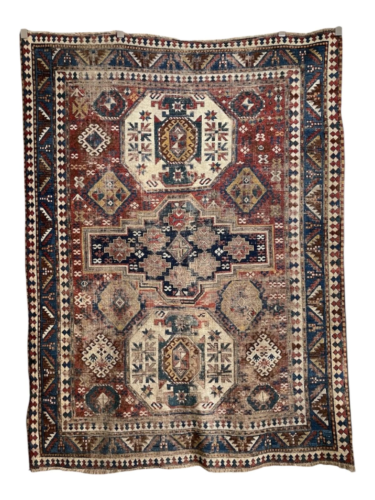 Antique Caucasian Triple Medallion Kazak Rug