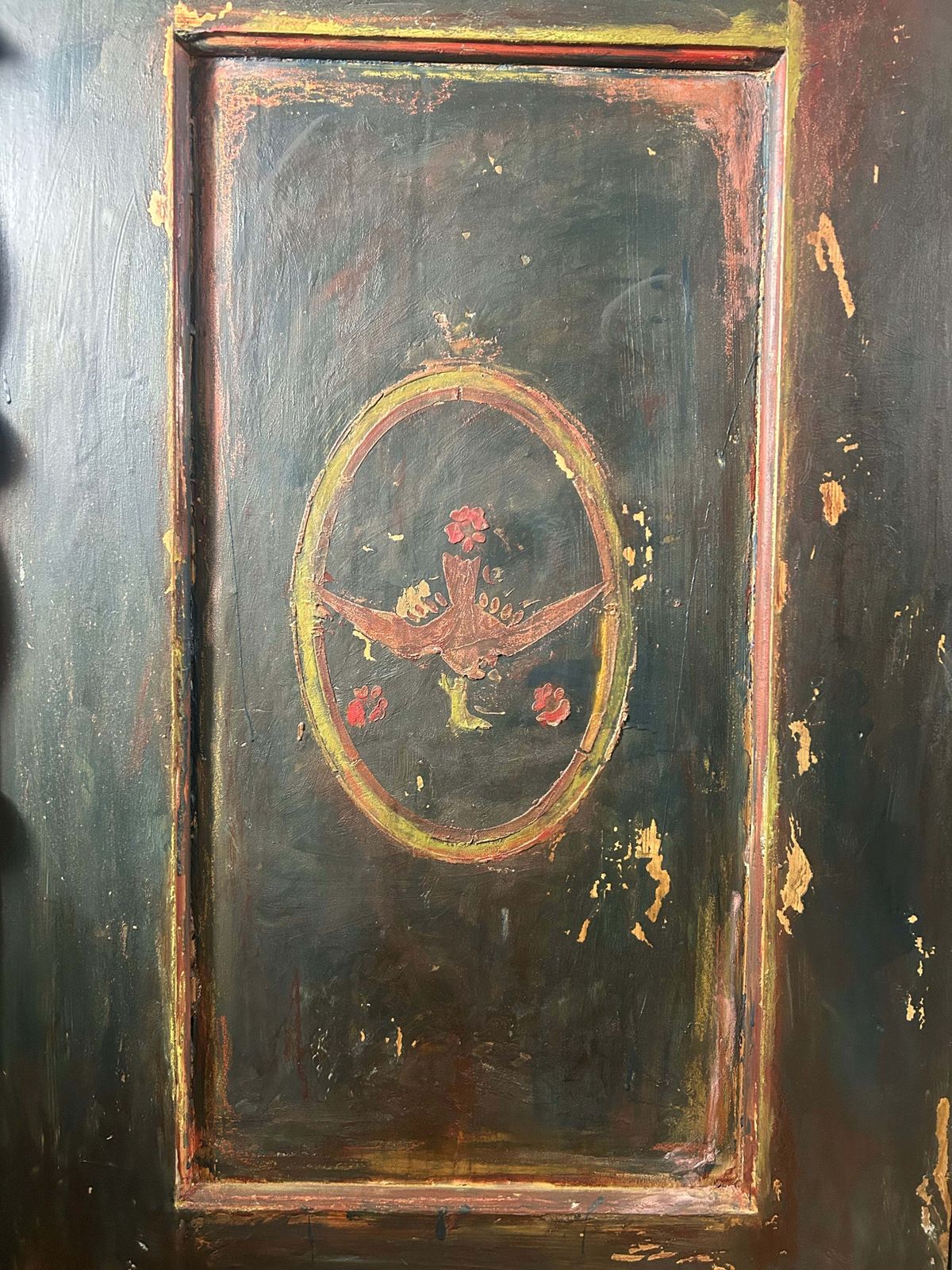 Antique Painted Linen Press With Folk Art Panels photo vinterior