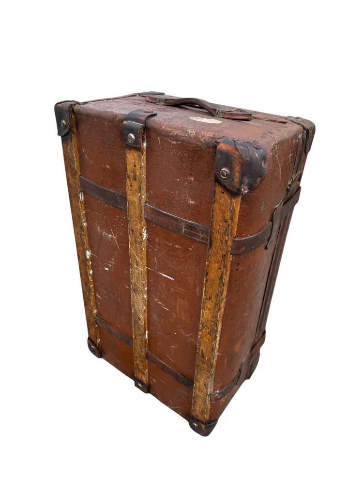 Early 20th Century Campaign Military Chest / Travel Trunk Pukka Luggage With Harrods Label photo vinterior