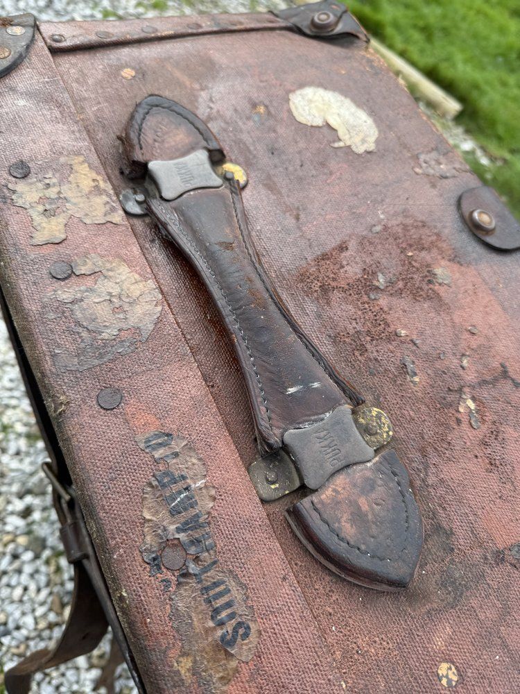 Furniture Early 20th Century Campaign Military Chest / Travel Trunk Pukka Luggage With Harrods Label photo