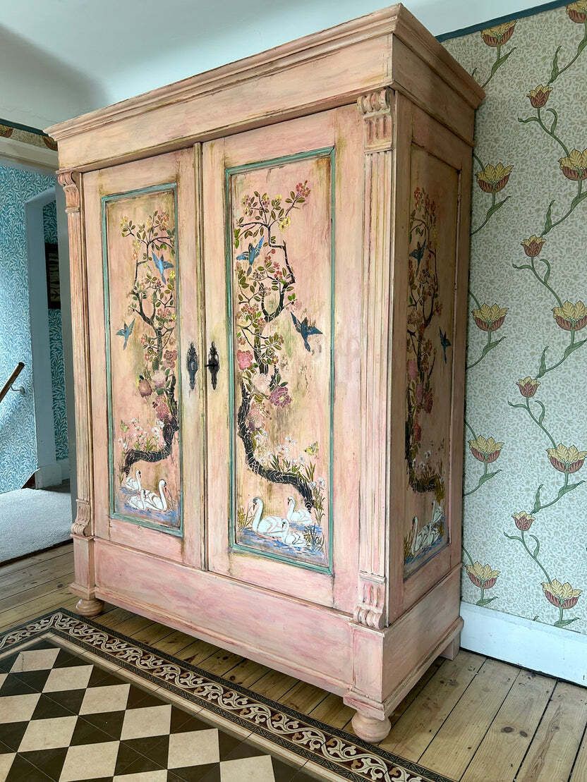 Vintage Painted French Wardrobe With Chinoiserie Panels photo vintage
