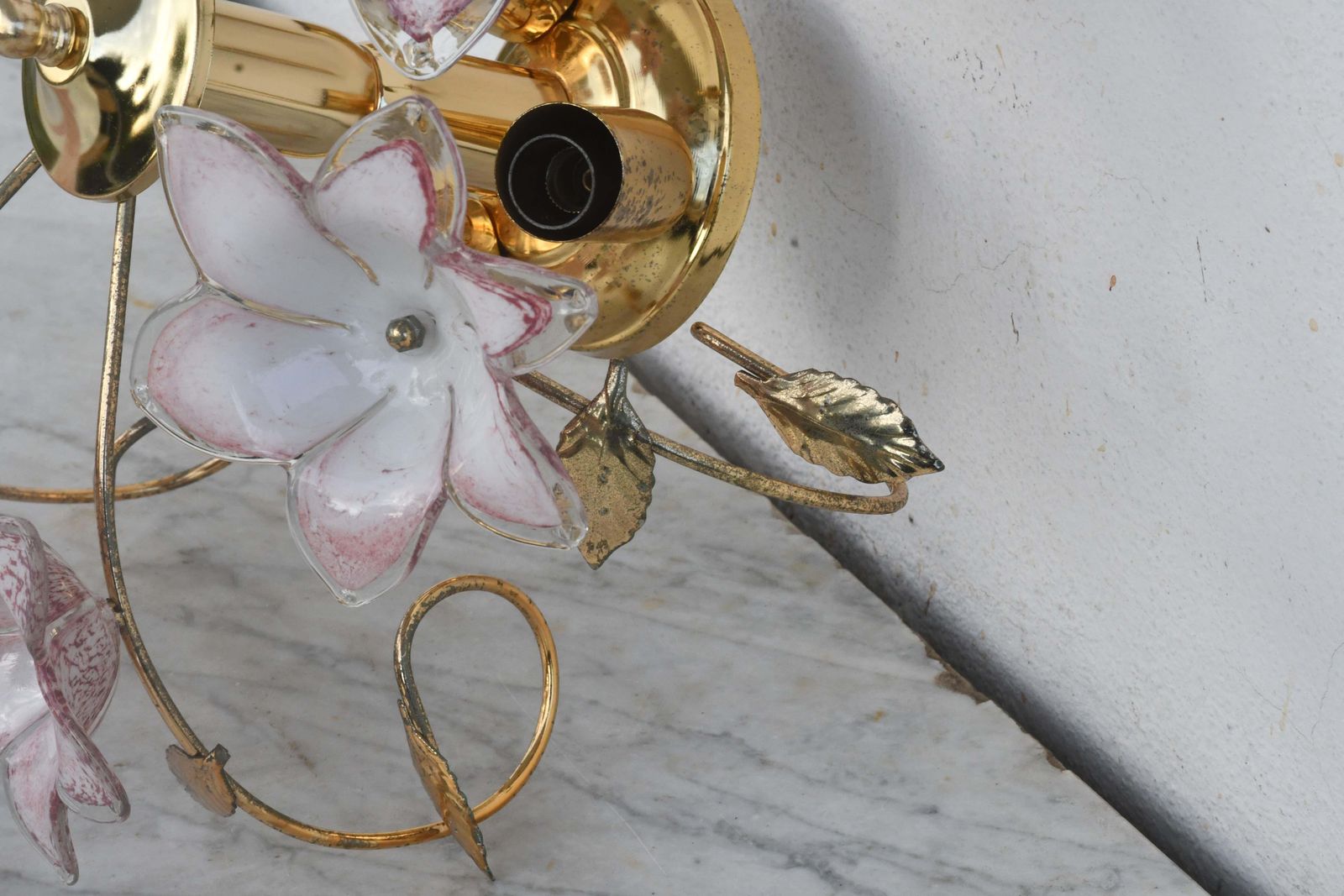 Set Of 2 Charming Murano Vintage Ceiling Light Pink Flowers, 1970s photo vinterior