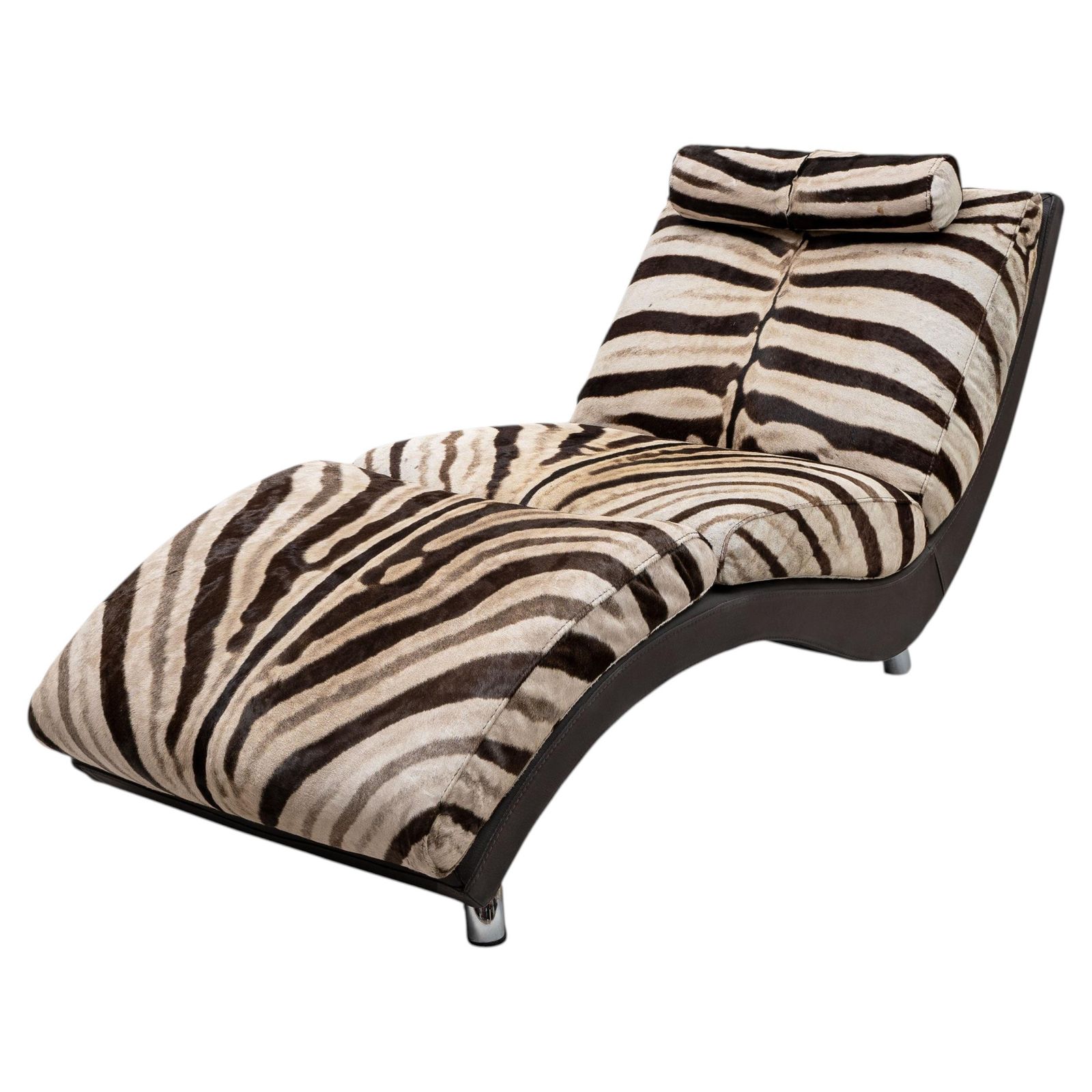 Italian Chaise Longue Cowhide With Zebra Pattern, 1980s