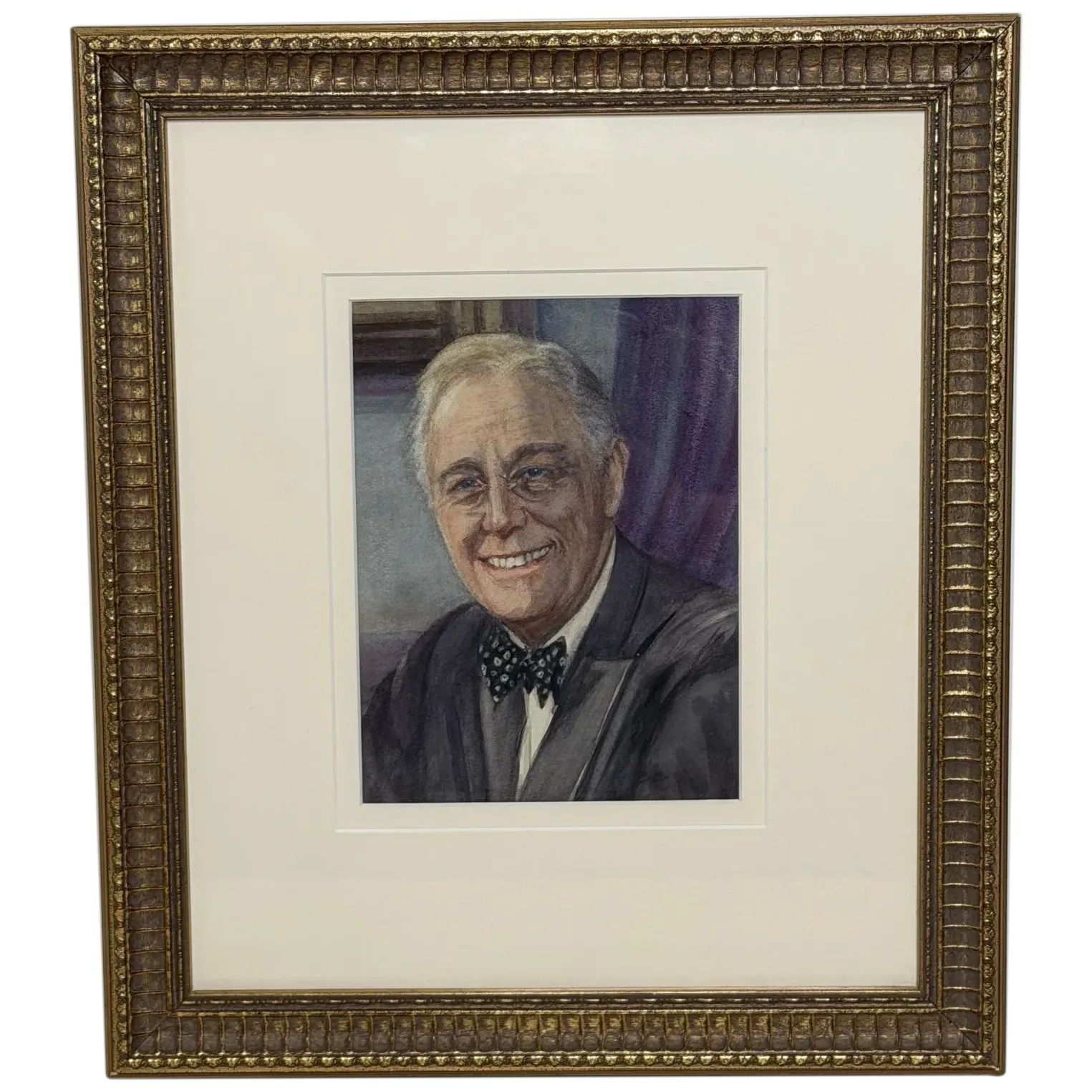 Franklin D. Roosevelt Portrait Watercolou Signed Mid Century Painting With Birmingham Provenance