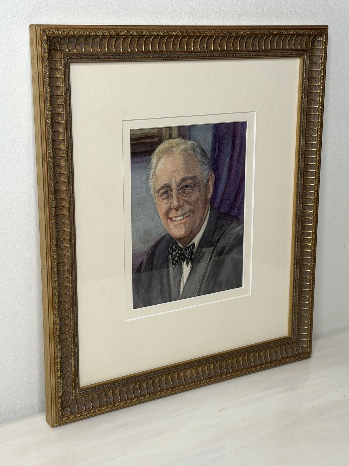 Franklin D. Roosevelt Portrait Watercolou Signed Mid Century Painting With Birmingham Provenance photo buy