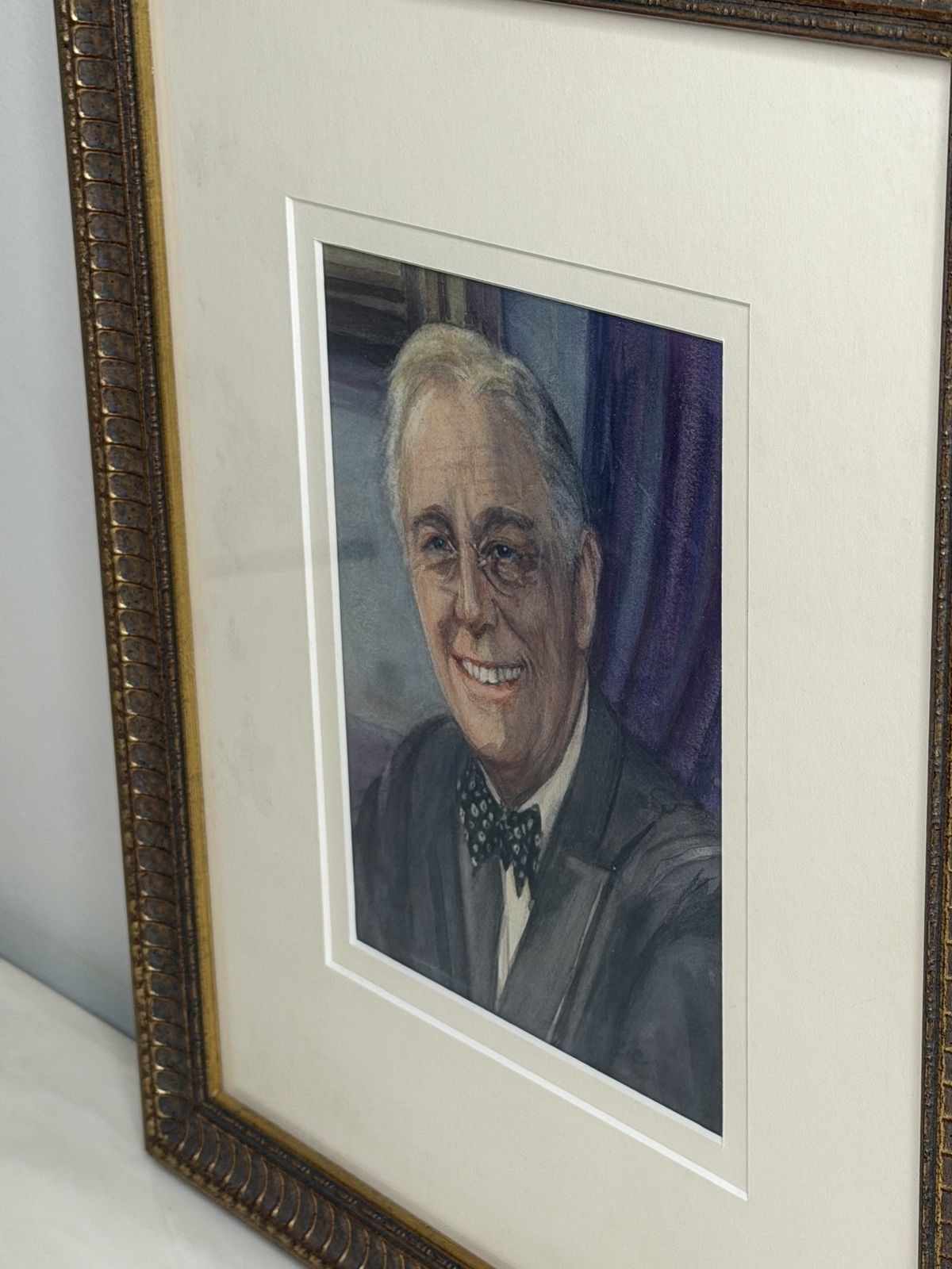 photo furniture Franklin D. Roosevelt Portrait Watercolou Signed Mid Century Painting With Birmingham Provenance