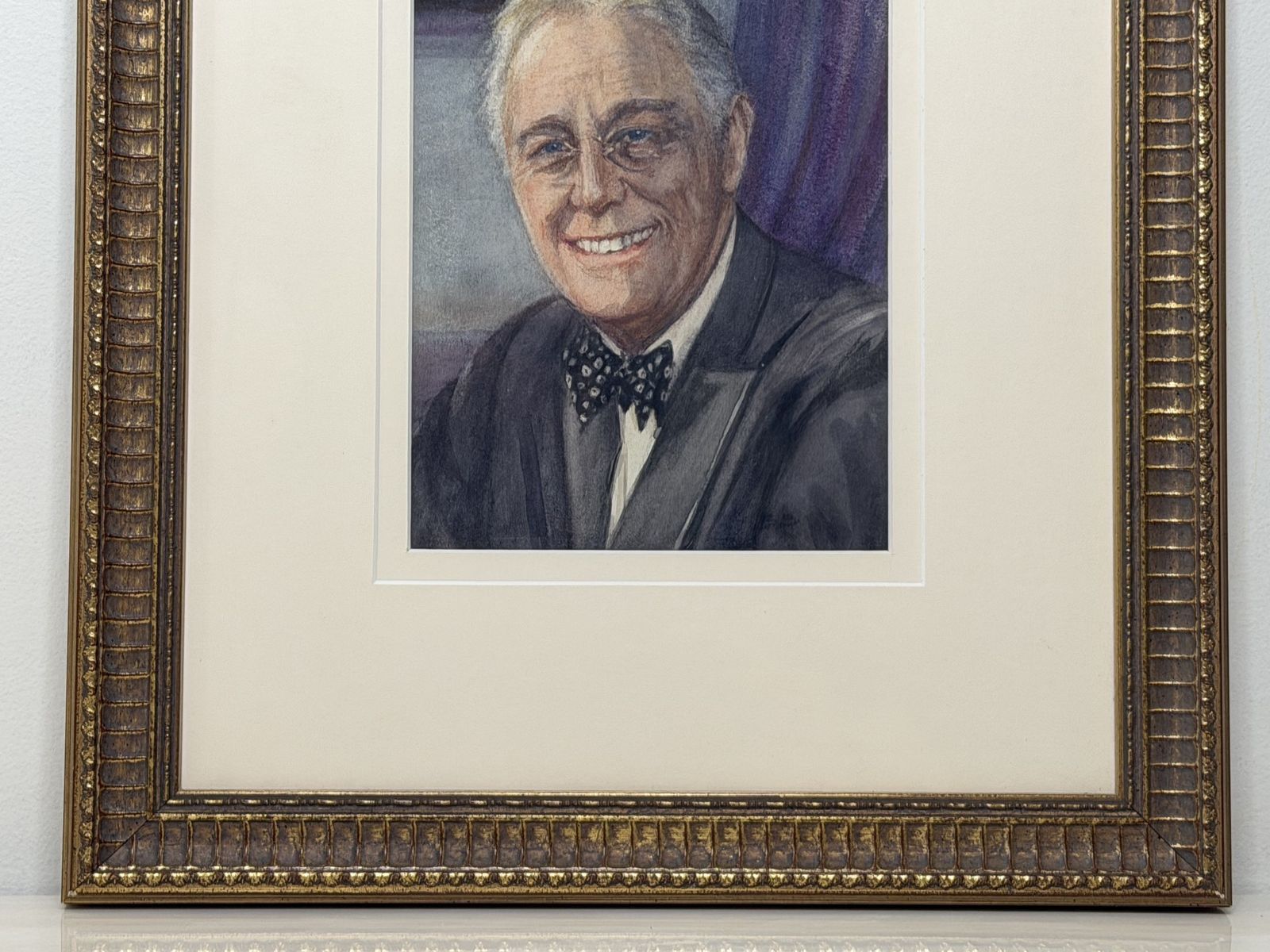 photo vinterior Franklin D. Roosevelt Portrait Watercolou Signed Mid Century Painting With Birmingham Provenance