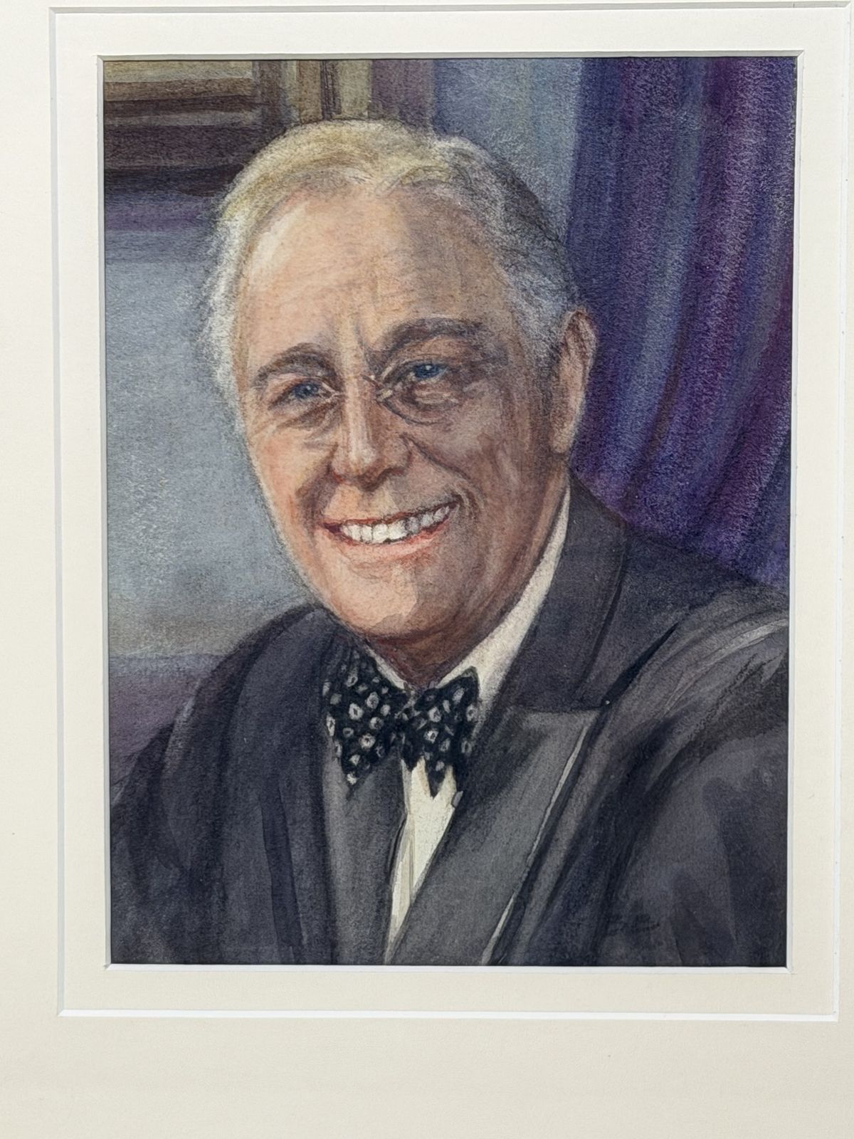 photo buy Franklin D. Roosevelt Portrait Watercolou Signed Mid Century Painting With Birmingham Provenance