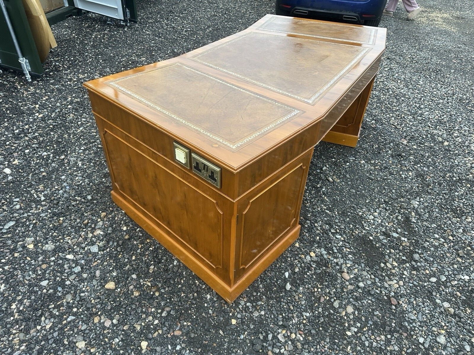 Substantial Antique Captains Banker Desk Green Leather Twin Pedestal Partner #59 photo buy