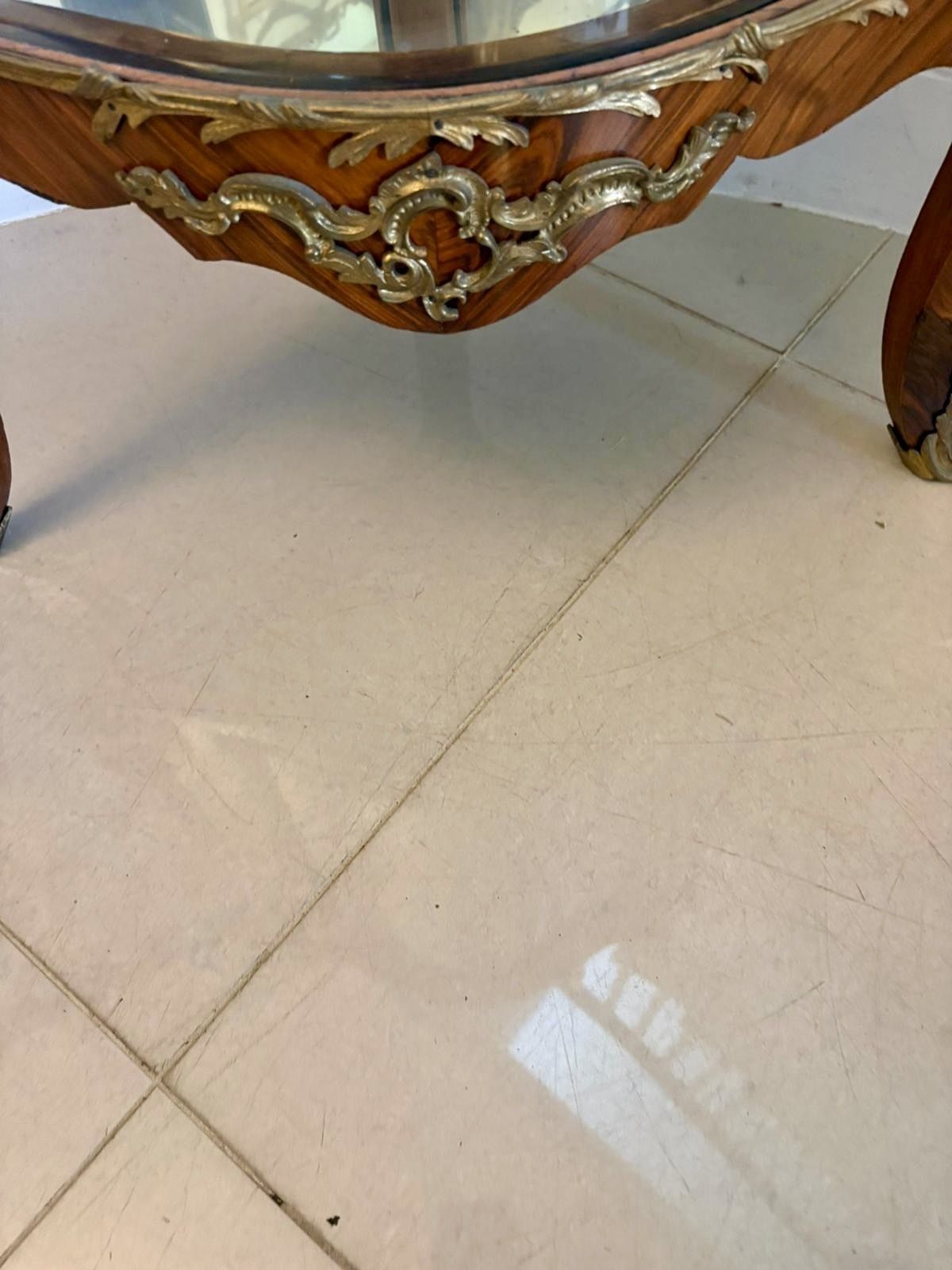 Antique Exceptional French Kingwood Serpentine Corner Display Cabinet With Marble Top And Ormolu Mount photo for sale