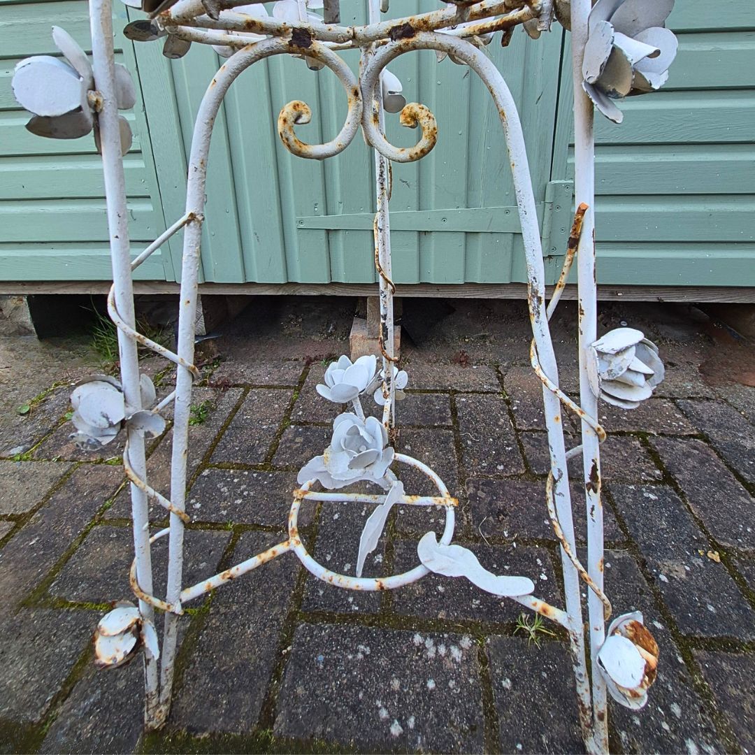 Vintage French White Metal Floral Garden Planter With Rose Detail photo buy