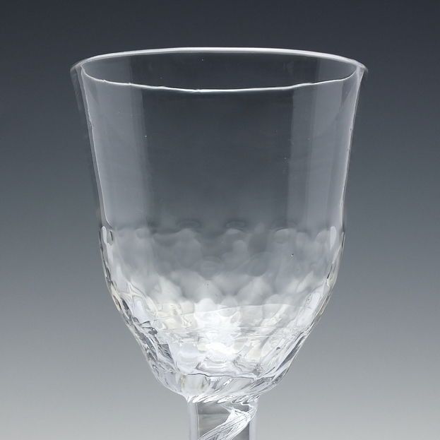 Rare Nut Moulded Ogee Bowl On 18th Century Air Twist Wine Glass C1750 photo for sale