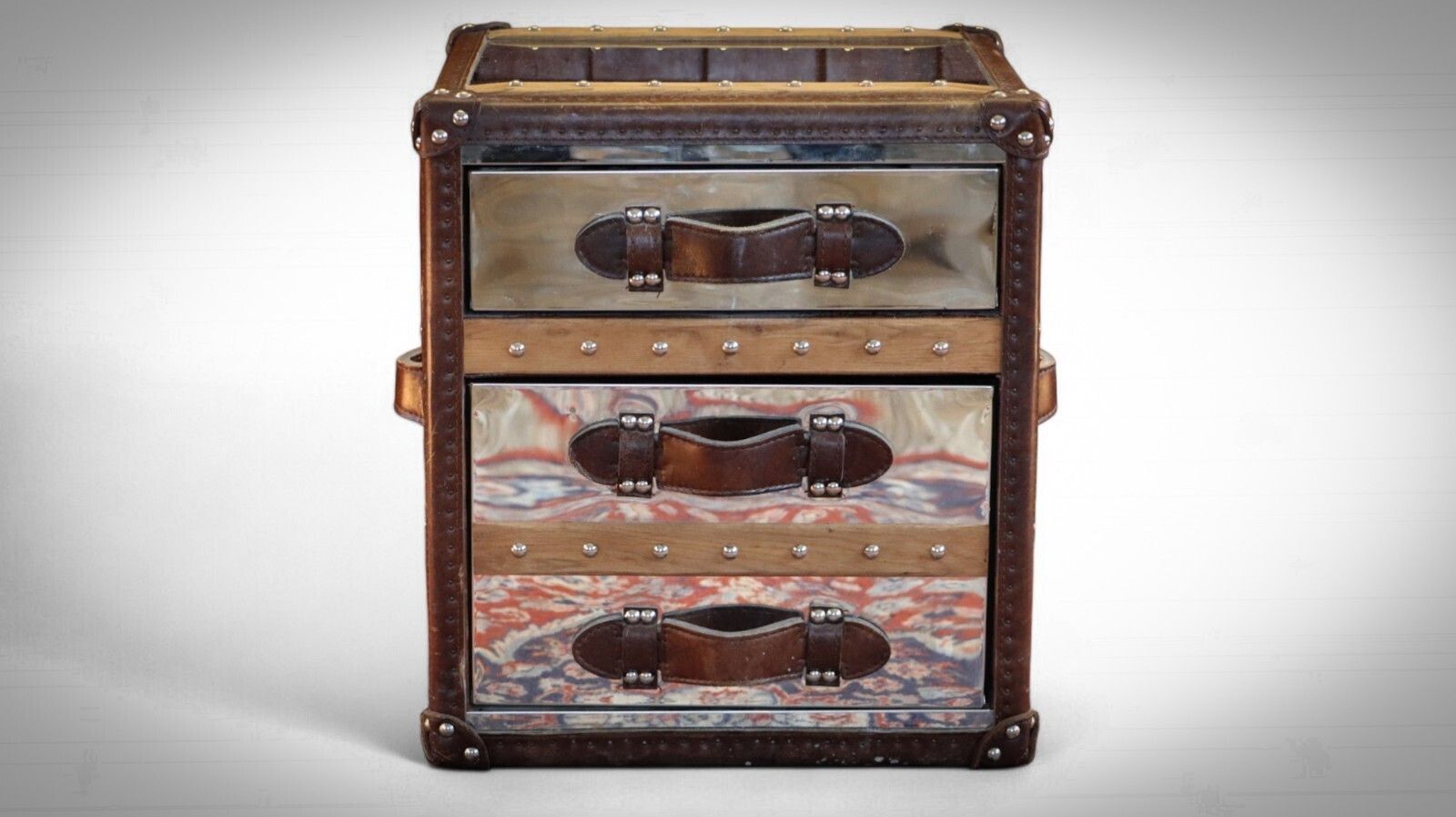 Stunning Timothy Oulton Stoneyhurst Sidetable Bedside Leather Shiny Steel photo furniture