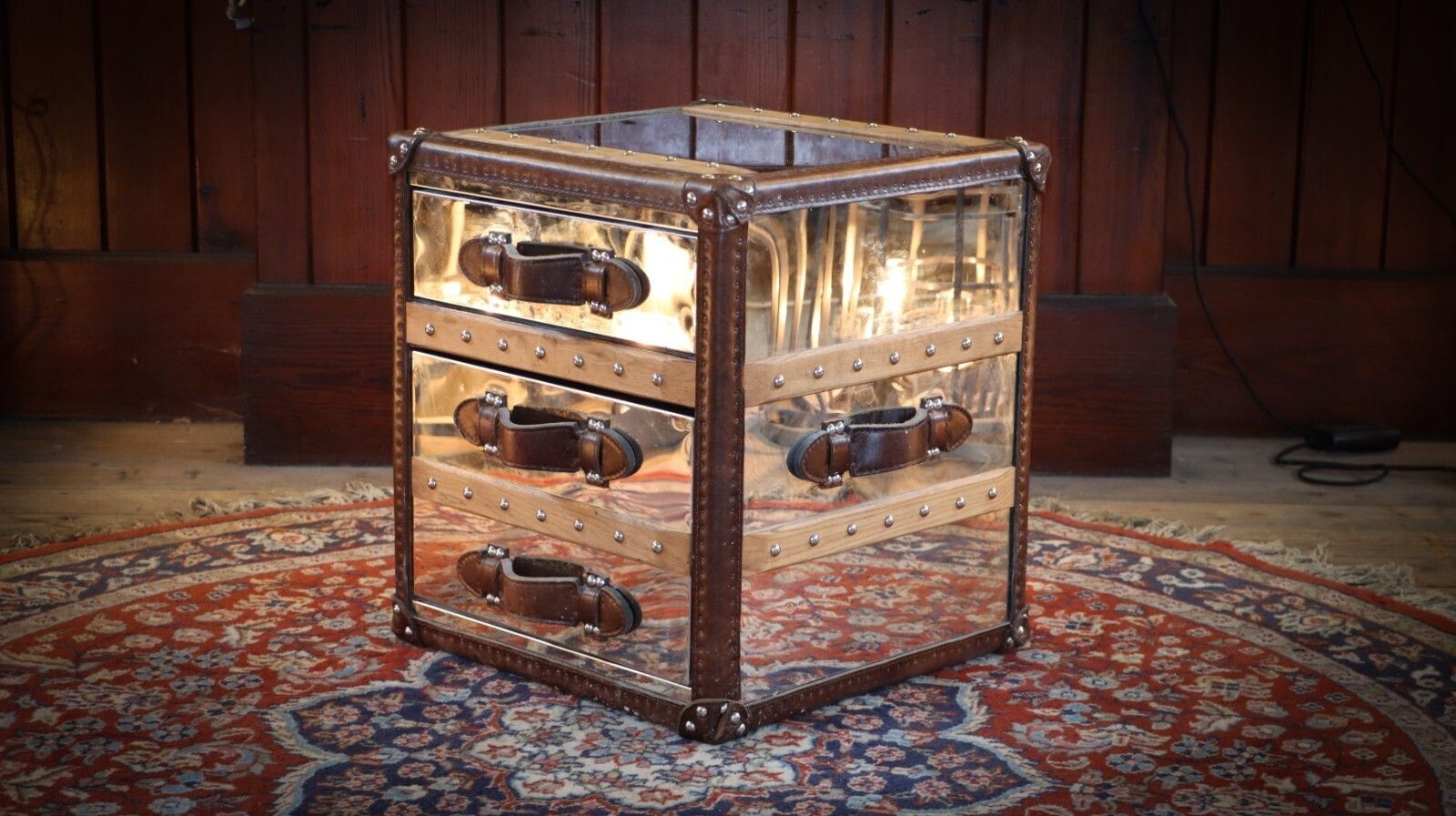 999.0 Stunning Timothy Oulton Stoneyhurst Sidetable Bedside Leather Shiny Steel photo