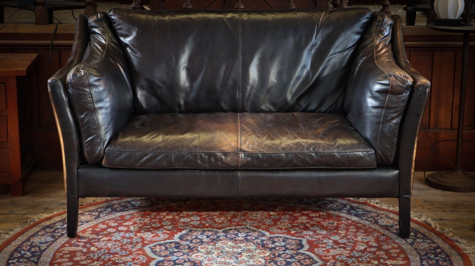Stunning Timothy Oulton Halo Reggio 2 Seater Leather Sofa Destroyed Black photo for sale