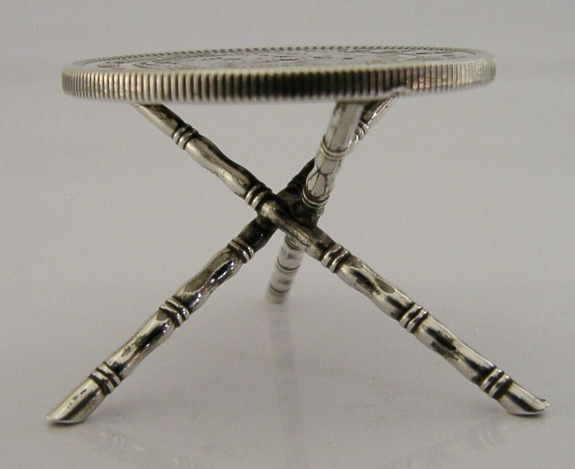 Chinese C1875 Yen Coin Solid Silver Miniature Dolls House Toy Table C1900 photo vinterior