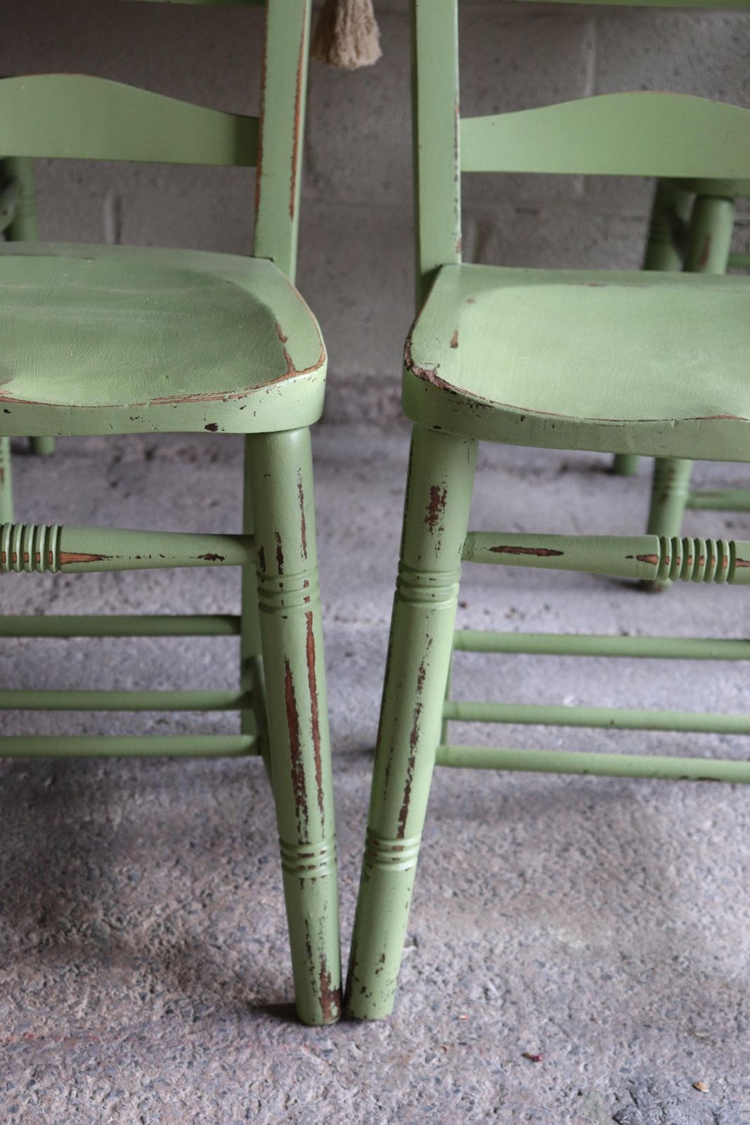 Set Of Four Yeabridge Green Painted English Chapel Chairs With Hymn Book Holders photo vinterior