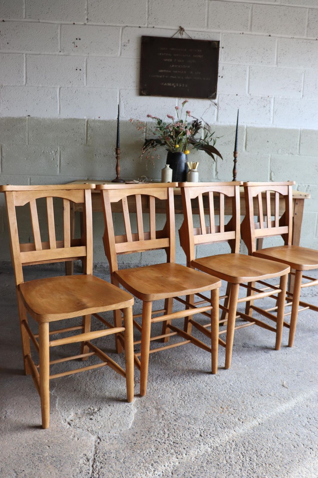 Set Of Four Restored English Chapel Chairs With Hymn Book Holders photo Furniture
