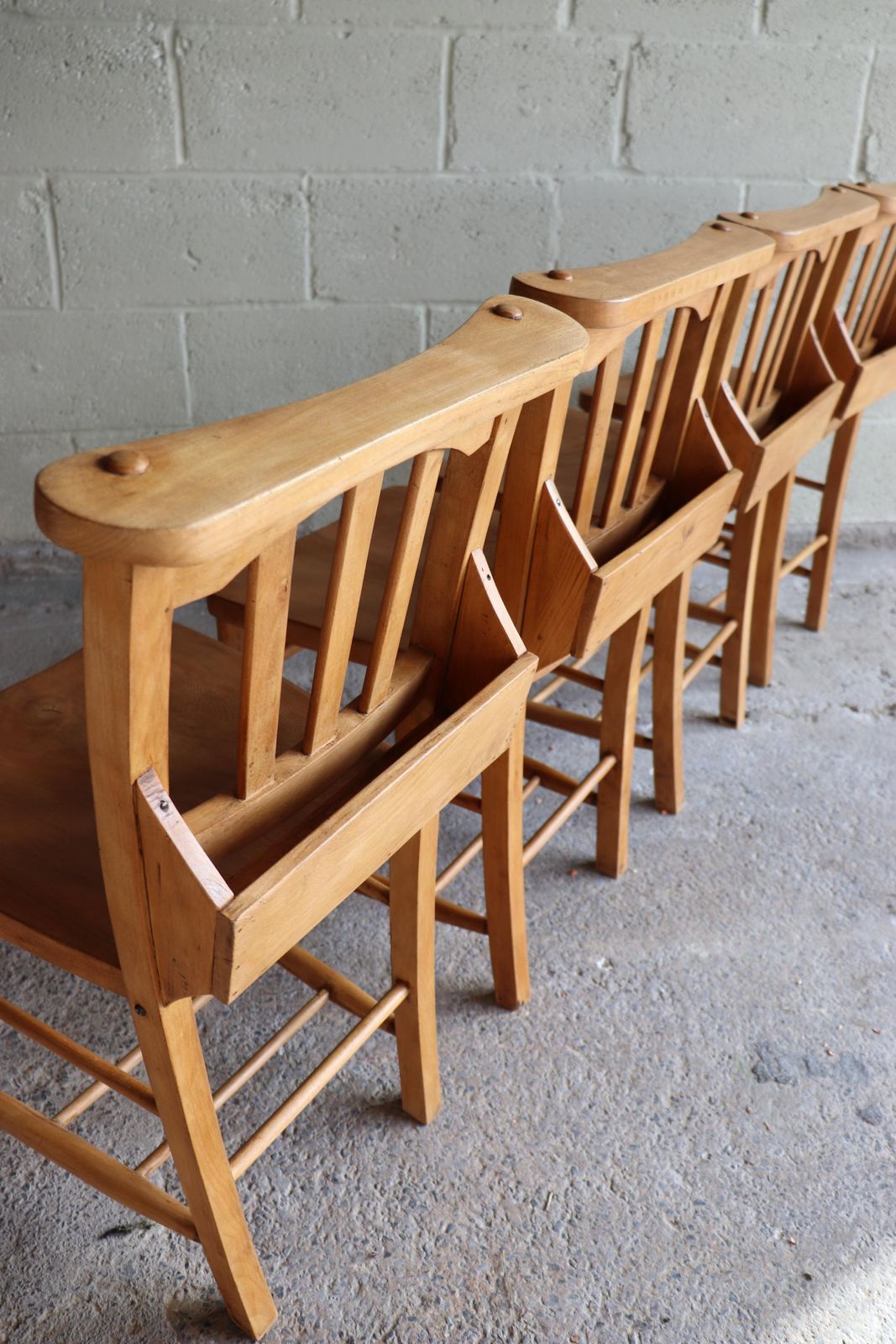 Set Of Four Restored English Chapel Chairs With Hymn Book Holders photo buy
