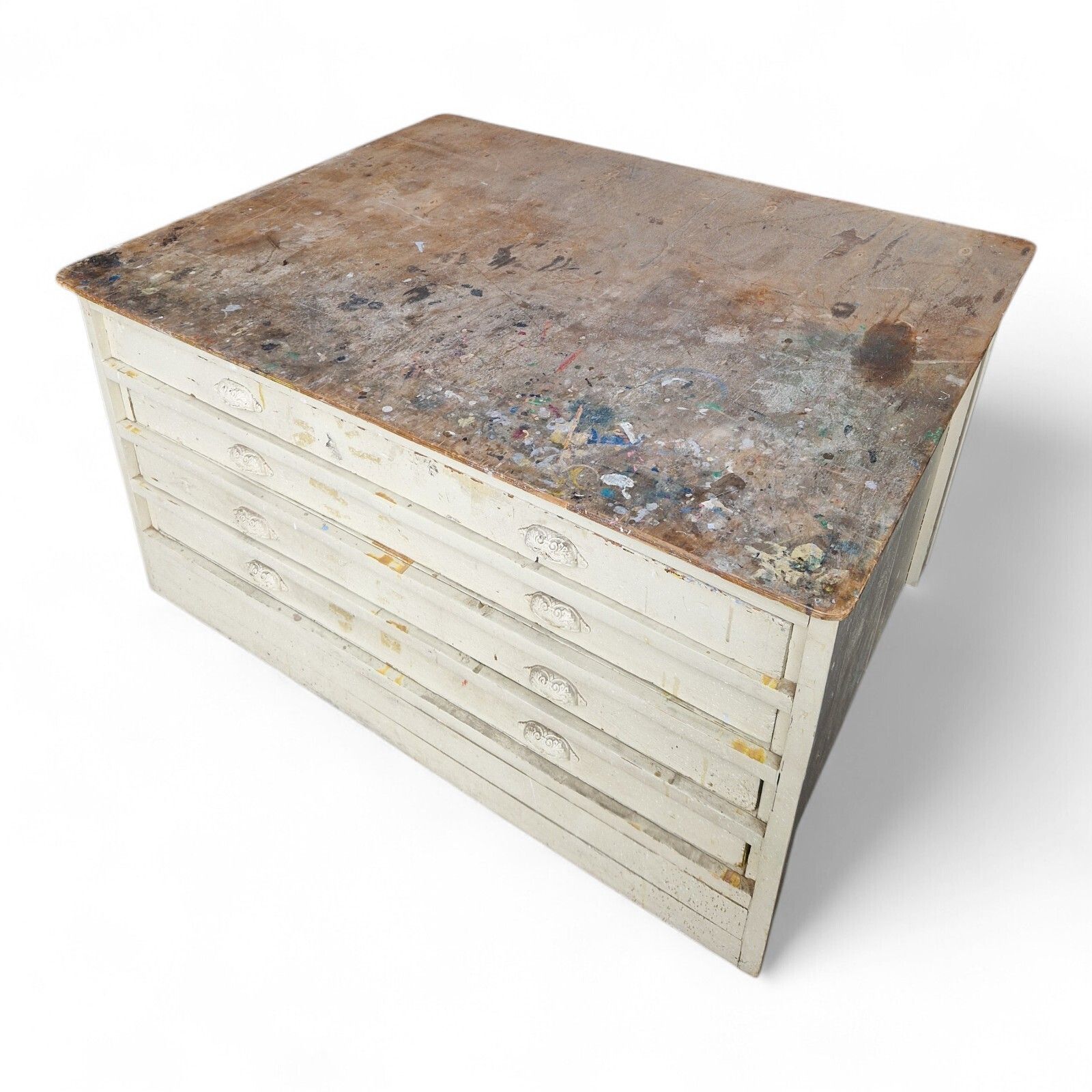 Antique Plan Chest Of 4 Drawers Artist Studio Paint Splatter Large Vintage photo 650.0