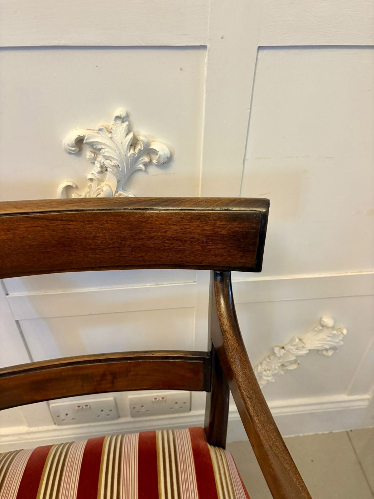 Antique Mahogany Dining Chairs Set Of Eight Including Two Carvers Scroll Arms photo for sale