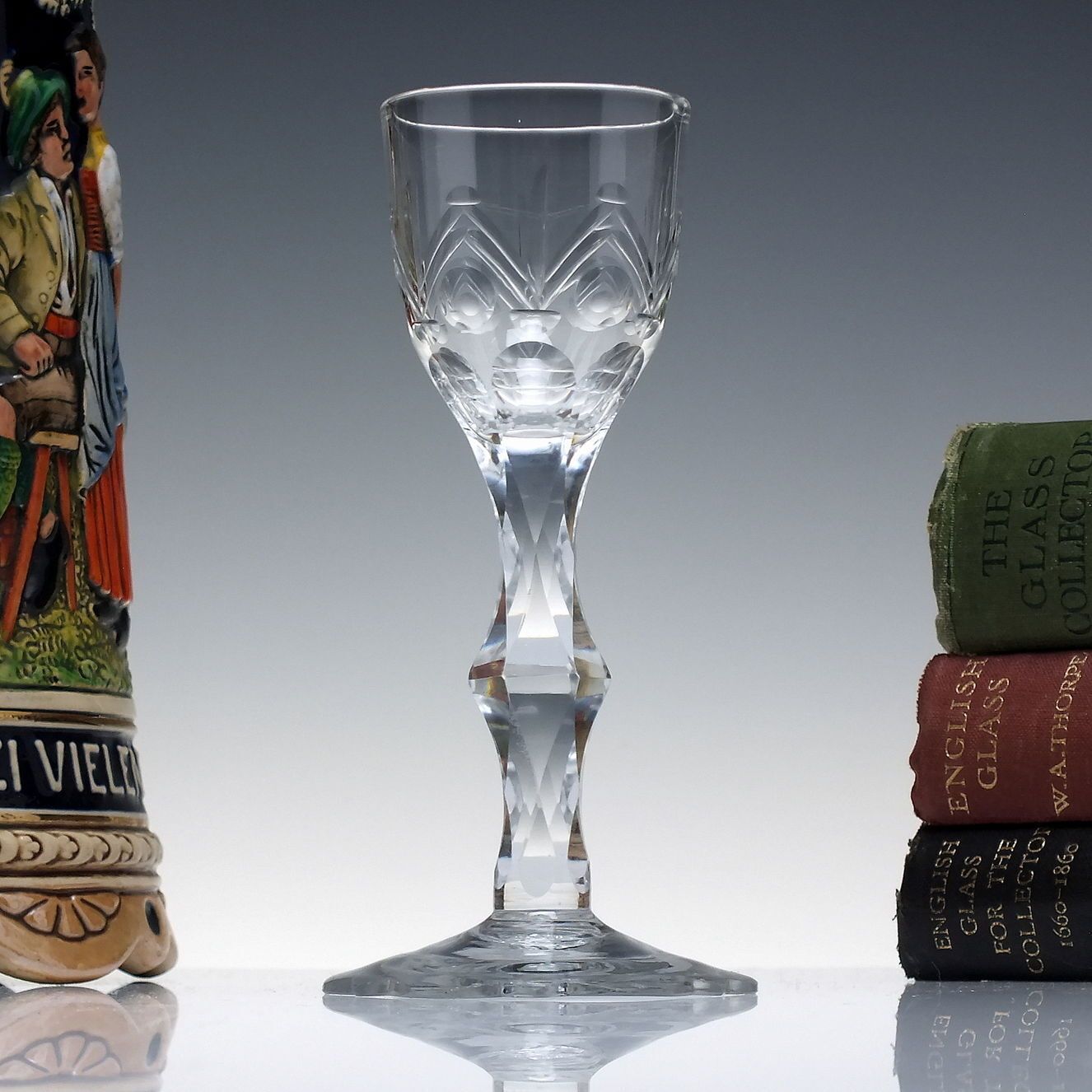 Rare 18th Century Georgian Facet Cut Wine Glass C1780 With Scallop And Point Cut Foot