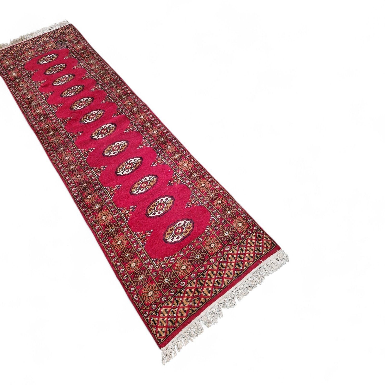Traditional Long Carpet Runner Red Medallion Pattern Hallway Rug Fringed 251cm photo furniture