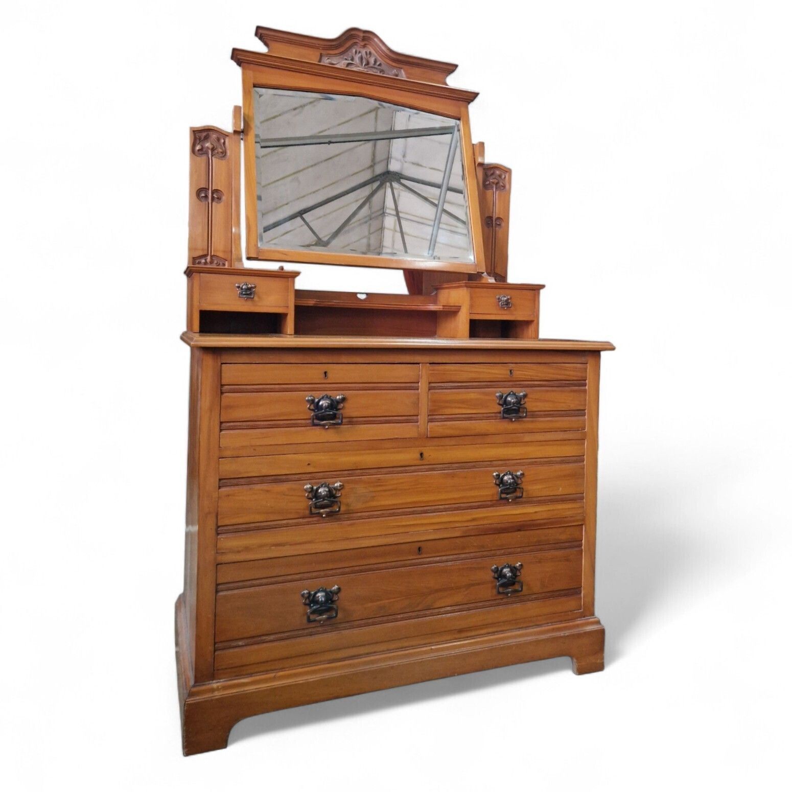 Victorian Art Nouveau Satinwood Dressing Chest Mirror Vanity Of 6 Drawers photo furniture