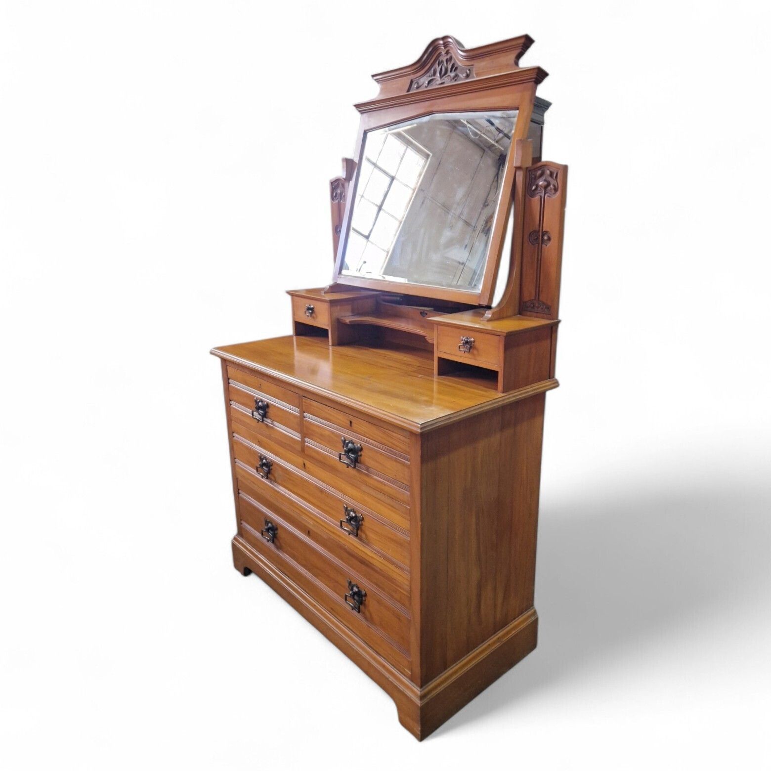 Victorian Art Nouveau Satinwood Dressing Chest Mirror Vanity Of 6 Drawers photo Furniture