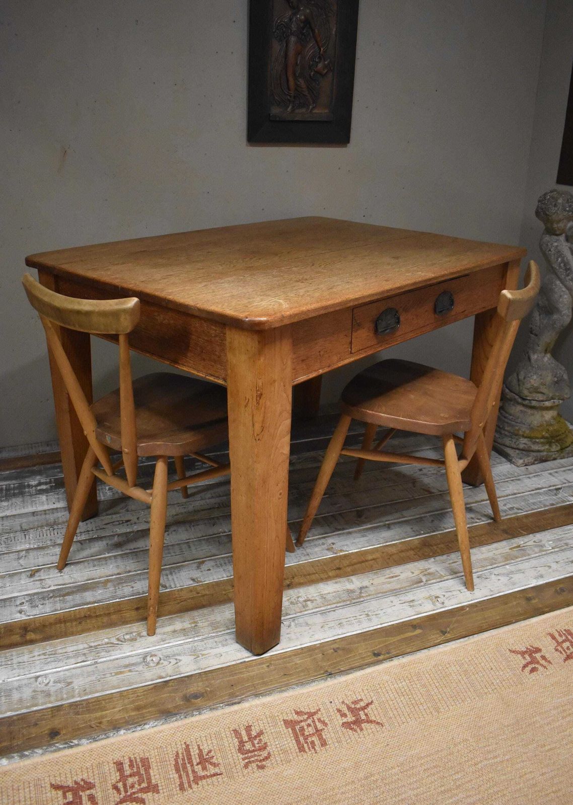 Vintage Oak Bakers Prep Kitchen Scullery Dining Table photo for sale