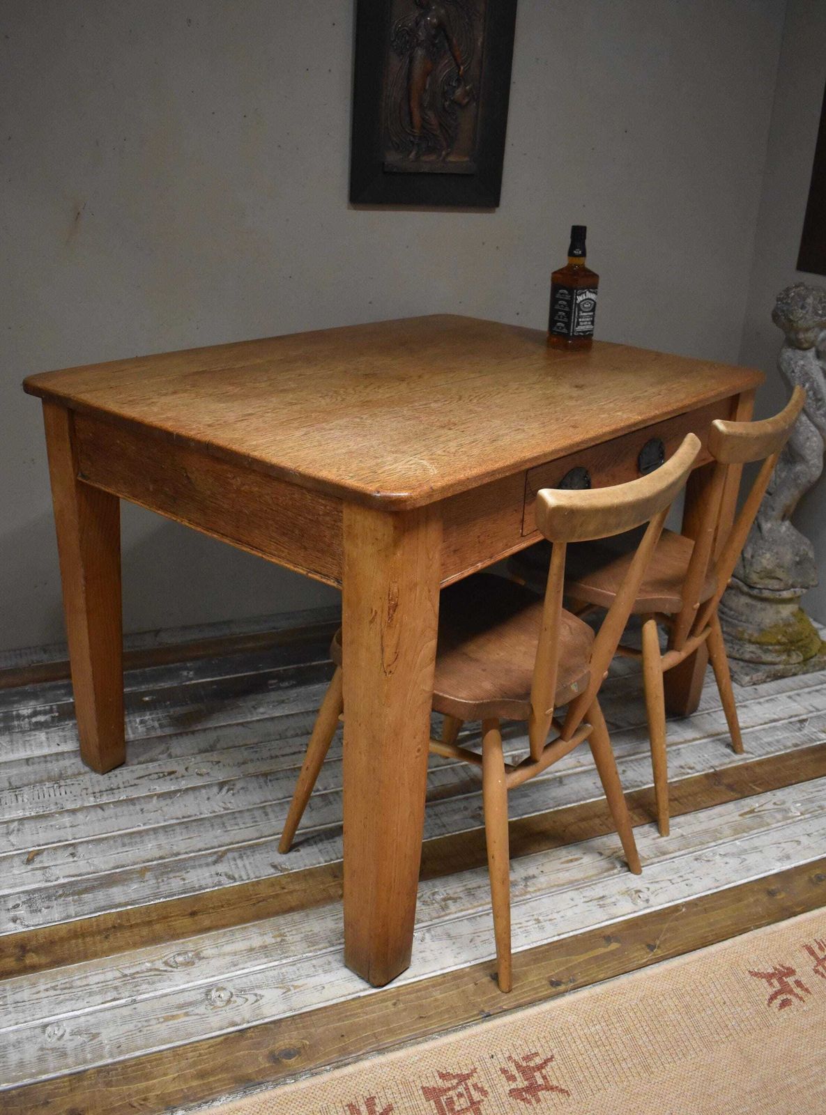 Vintage Oak Bakers Prep Kitchen Scullery Dining Table photo buy