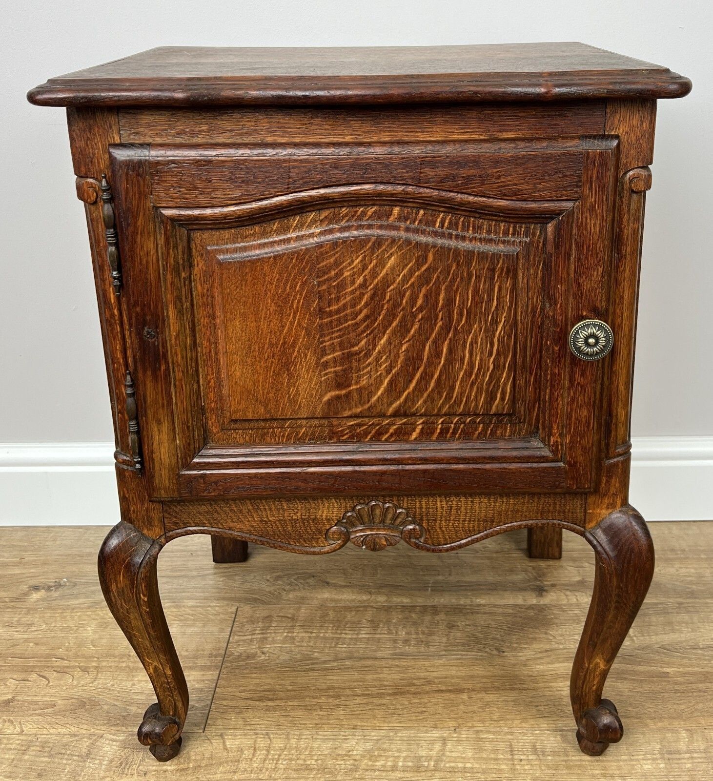 Pair Of Bedside Tables Vintage French Louis Oak Nightstands Cabinets photo Furniture