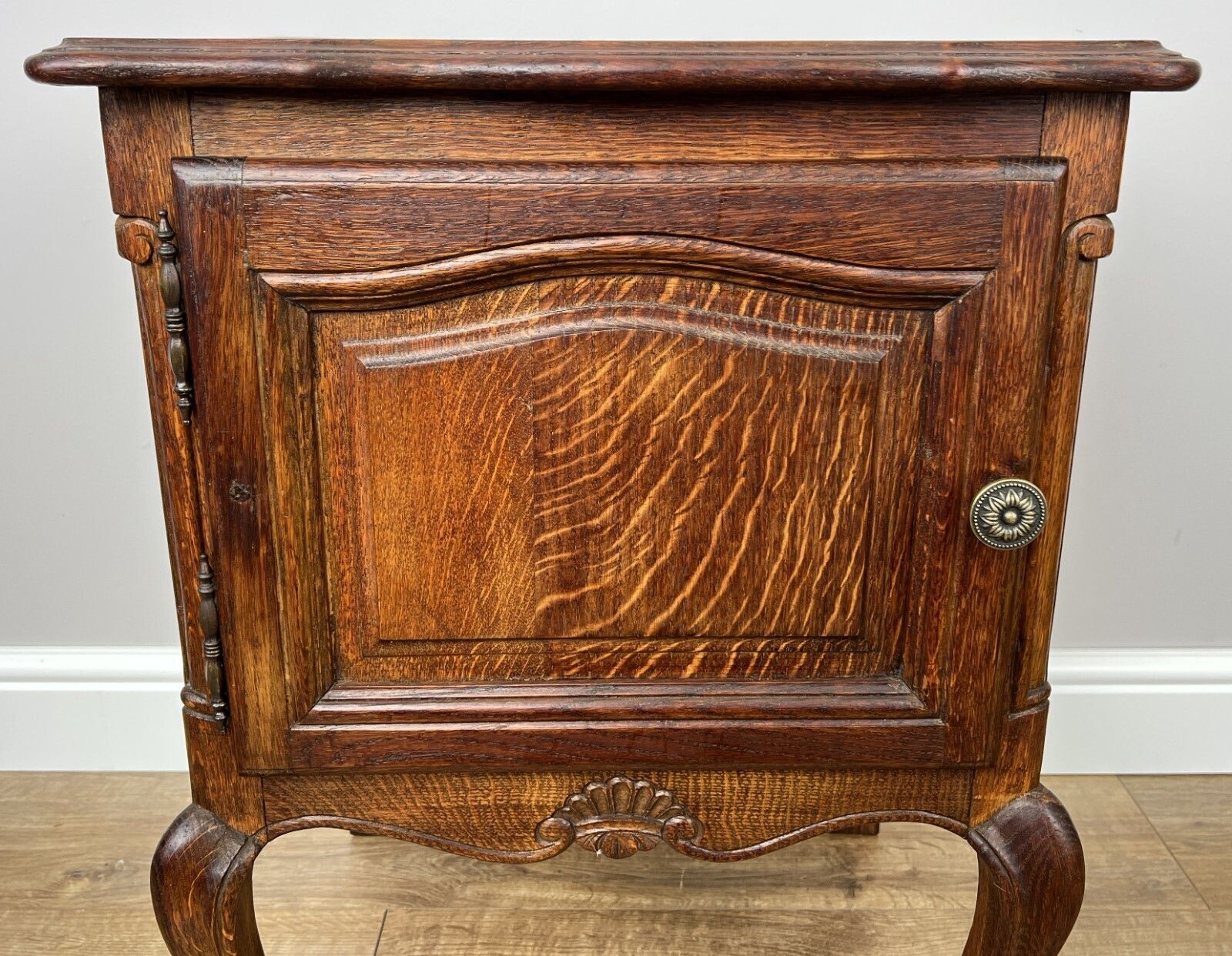 Pair Of Bedside Tables Vintage French Louis Oak Nightstands Cabinets photo 369.0