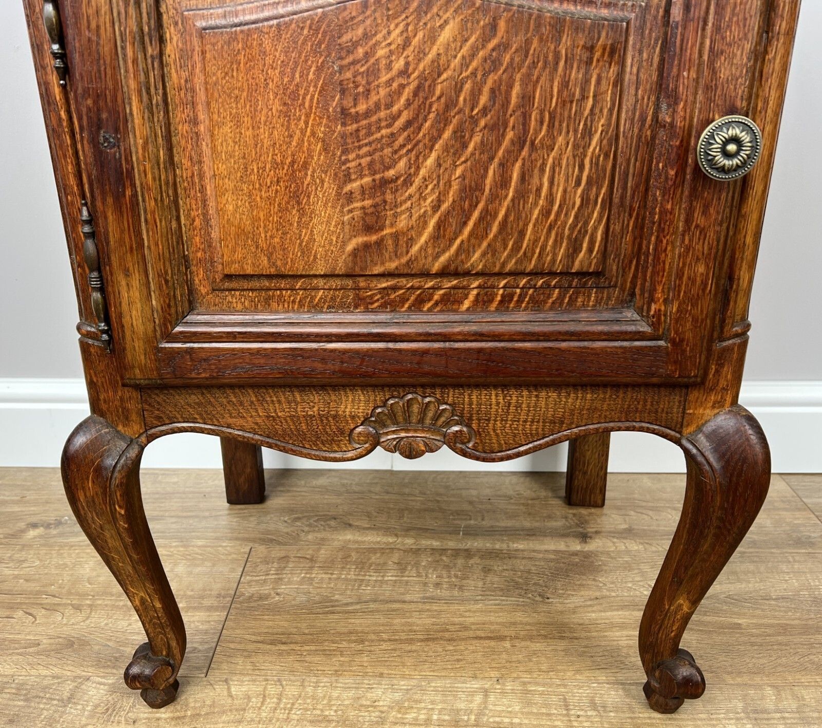 Pair Of Bedside Tables Vintage French Louis Oak Nightstands Cabinets photo vinterior
