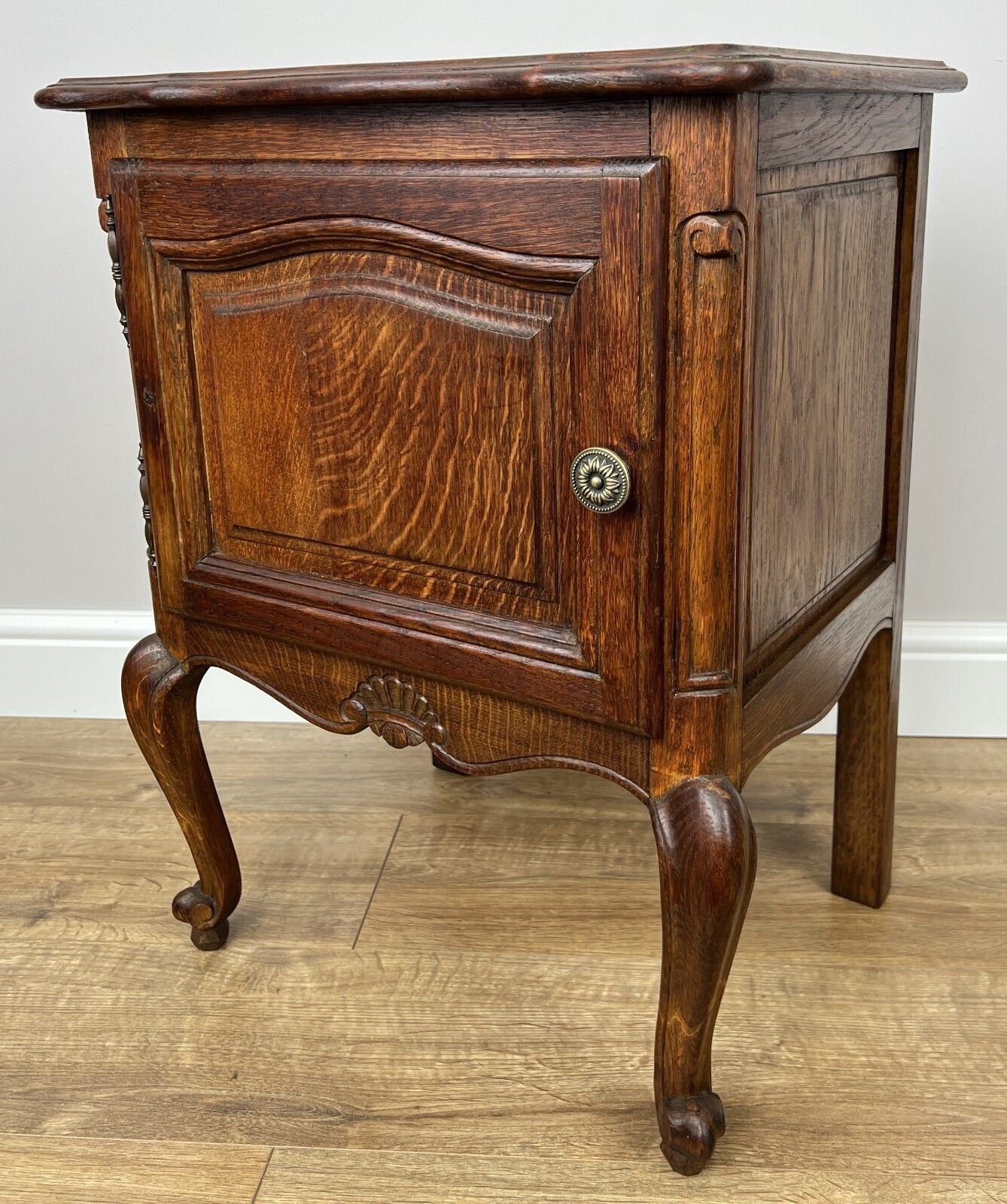 Pair Of Bedside Tables Vintage French Louis Oak Nightstands Cabinets photo vintage