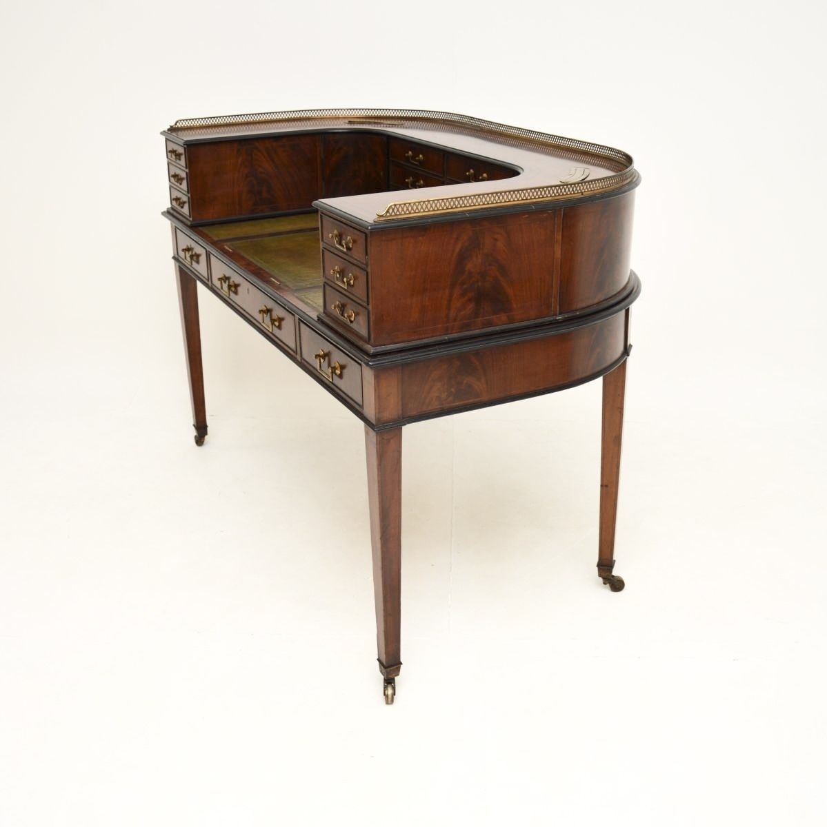 photo furniture Antique Inlaid Mahogany Leather Top Carlton House Desk
