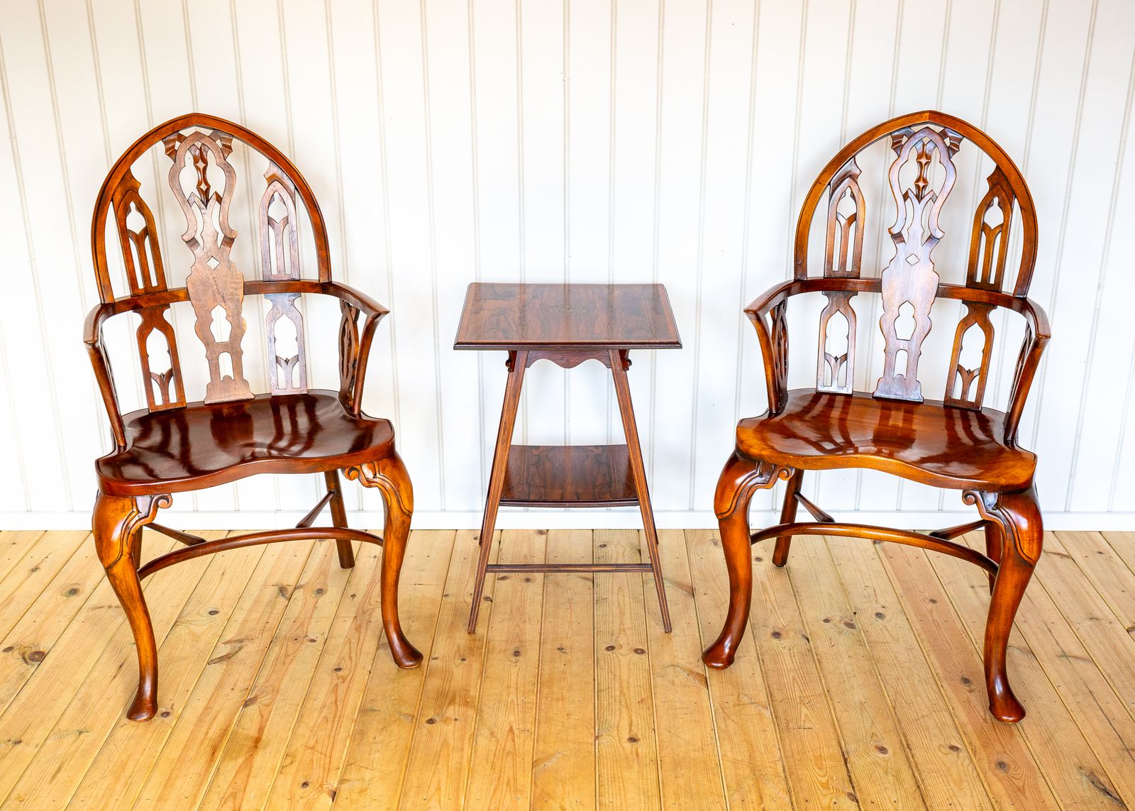 4750.0 Pair Of Gothic Windsor Armchairs Steeple Back Strawberry Hill Thames Valley Gothi.C Revival Carved Theodore Alexander Fine Country House photo