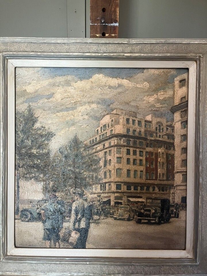 Oil Painting Of Park Lane, London By Leslie Woollaston Dated 1939 Signed/Framed photo vinterior