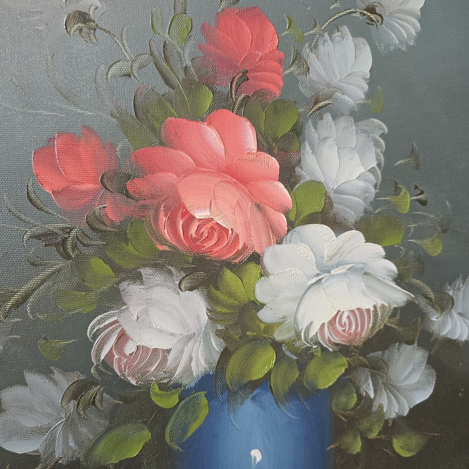 Vintage Oil Painting Flowers In Vase Still Life Framed Golden Gilt 54 X 63 Cm photo for sale