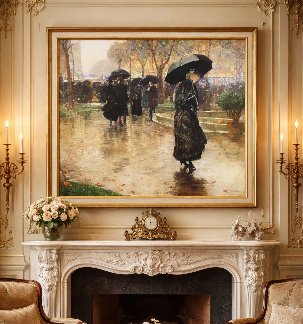 Large Impressionist Parisian City Print On Canvas Picture Decorative Gilt Frame photo furniture
