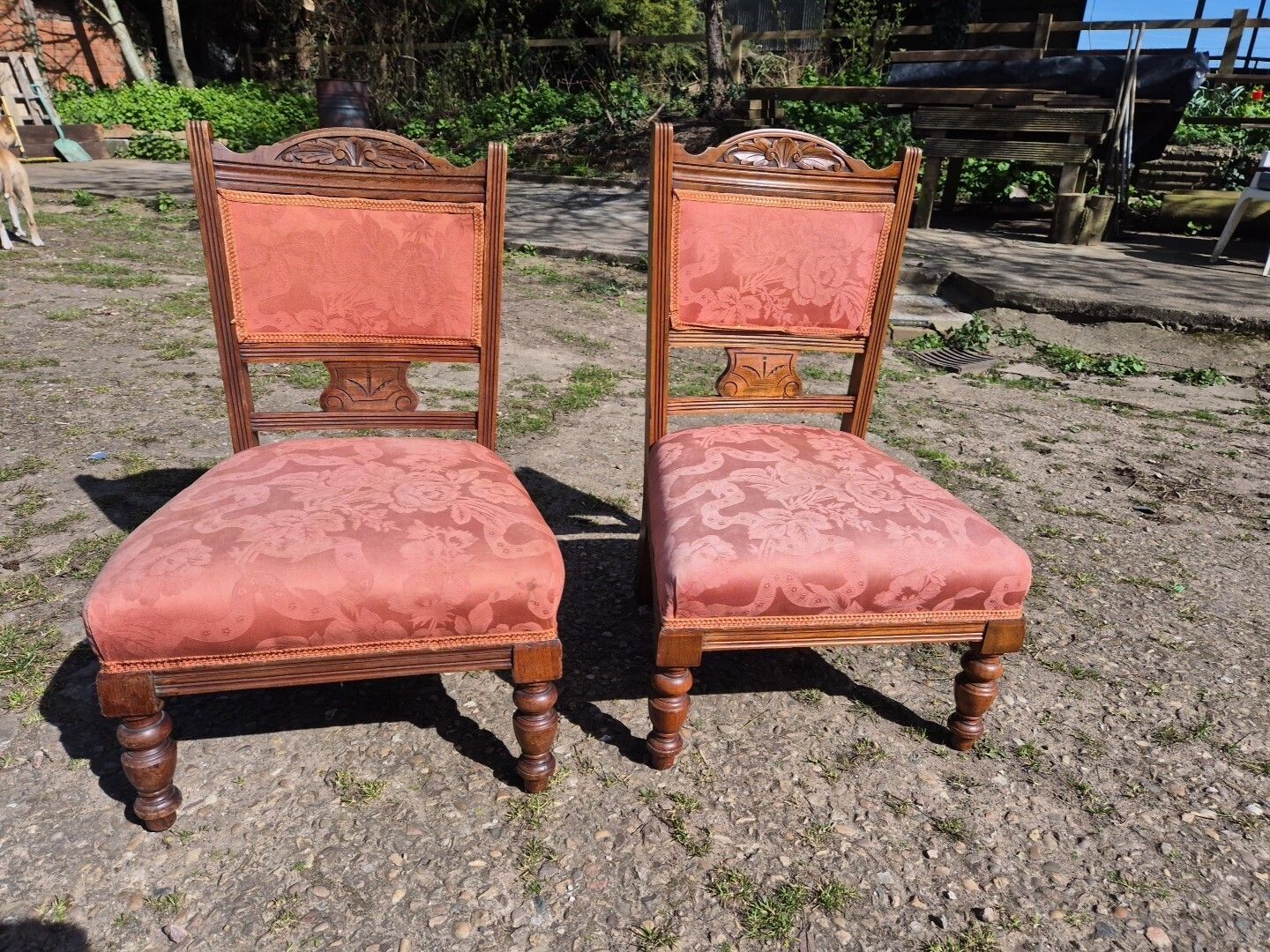 Pair Of Antique Walnut Low Side/Bedroom Chairs photo Furniture