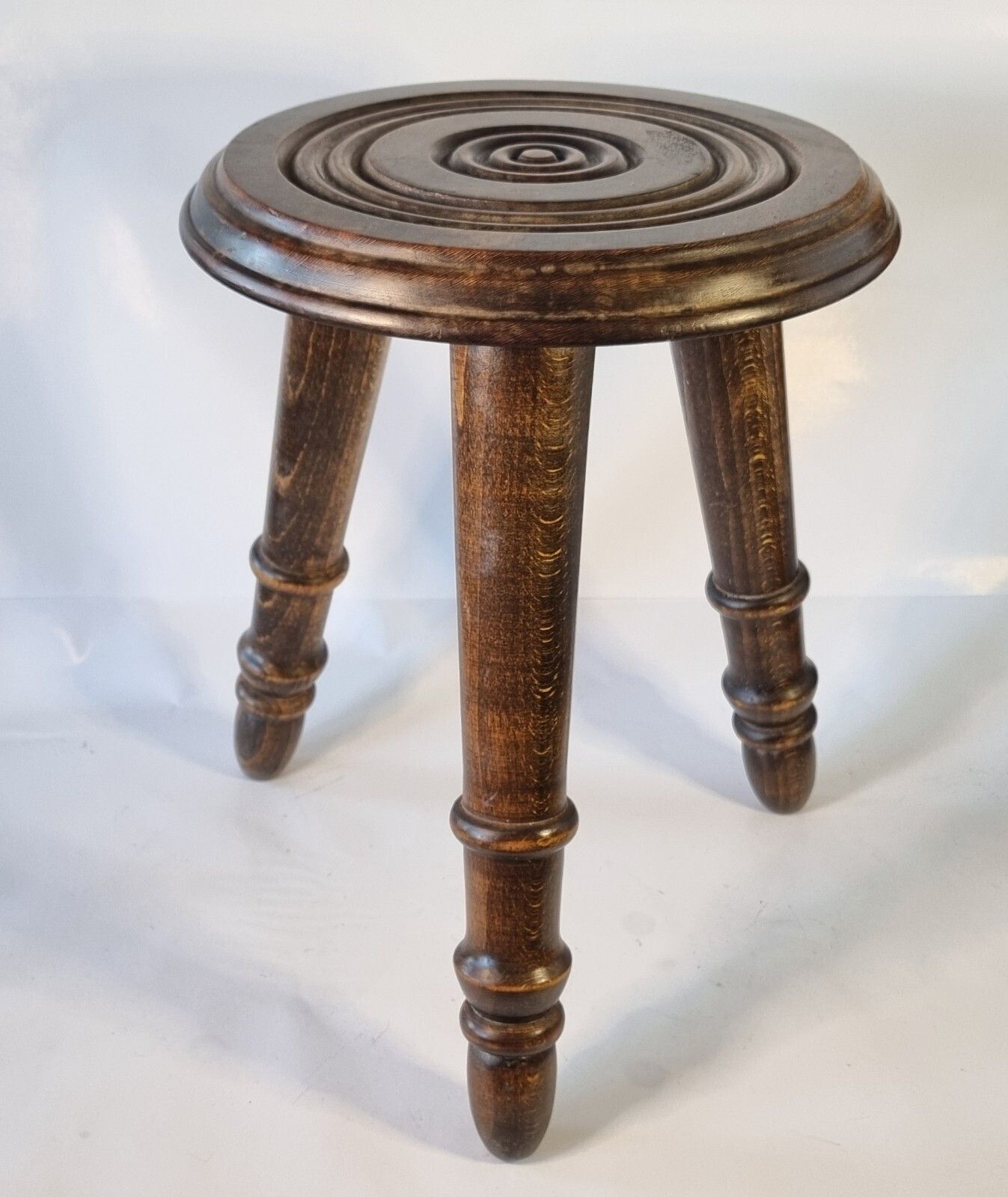 Vintage French Oak Bulls Eye Round Rustic Milking Stool Plant Stand