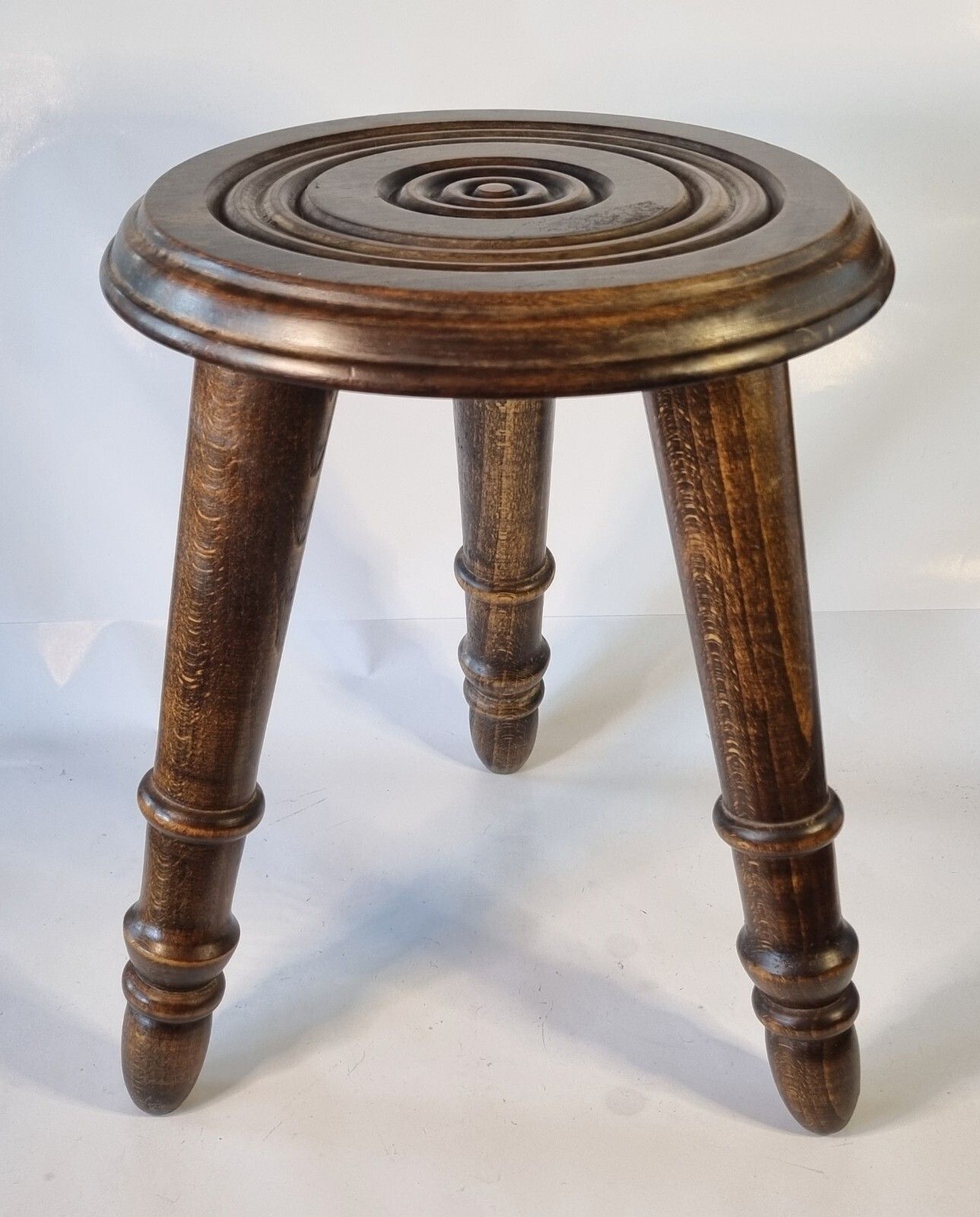 Vintage French Oak Bulls Eye Round Rustic Milking Stool Plant Stand photo furniture
