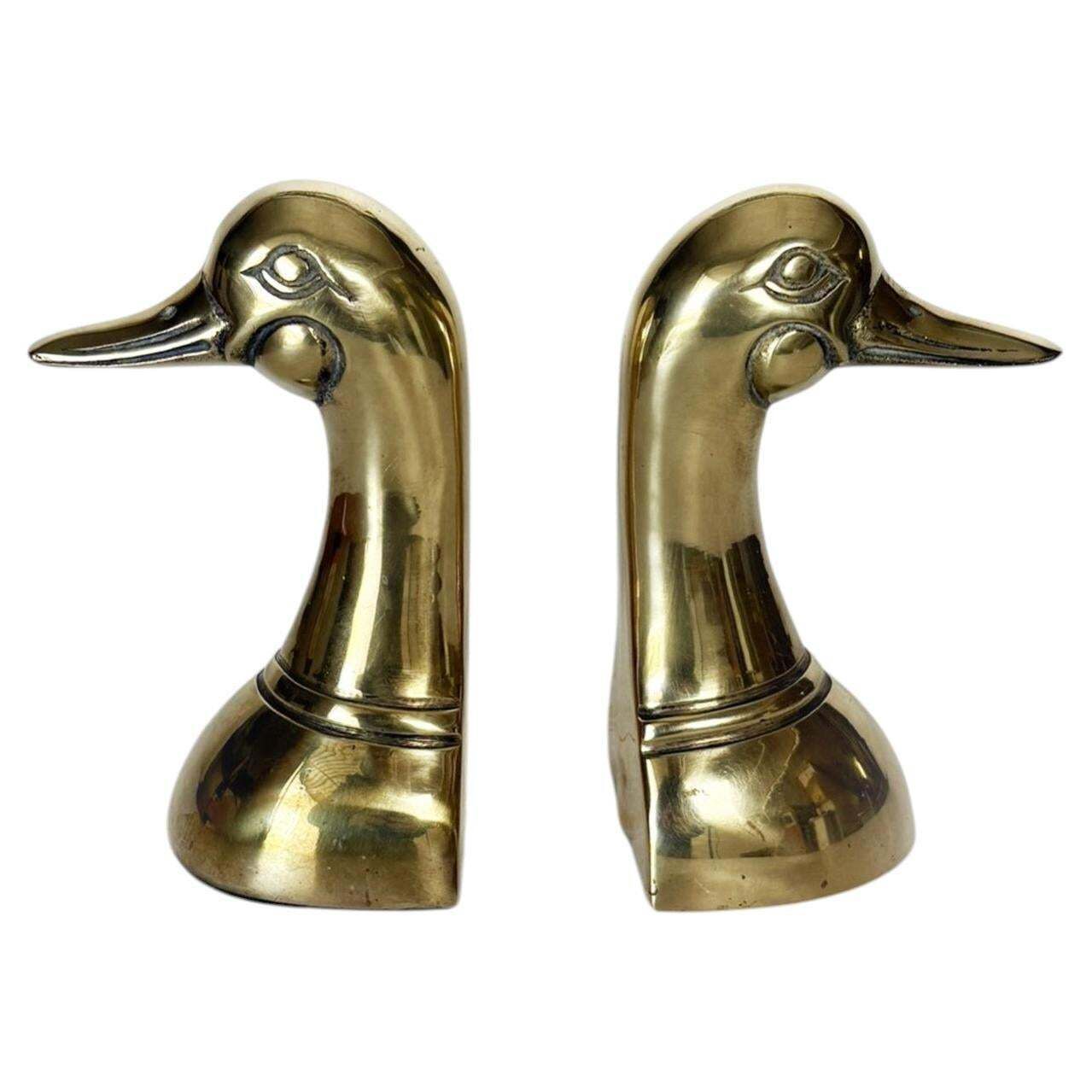 Pair Of Bookends In The Shape Of A Gilded Brass Duck Sculpture, France, 1970