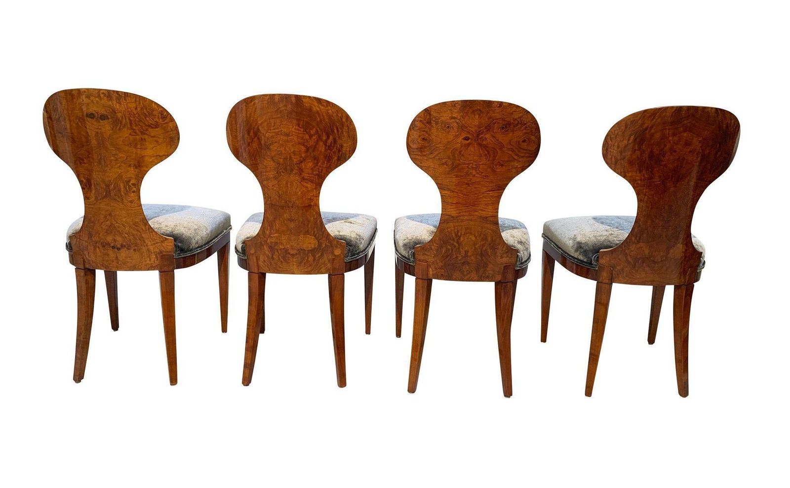 Set Of Four Austrian Biedermeier Chairs, Ash Veneer, Grey Velvet, Circa 1890 photo furniture