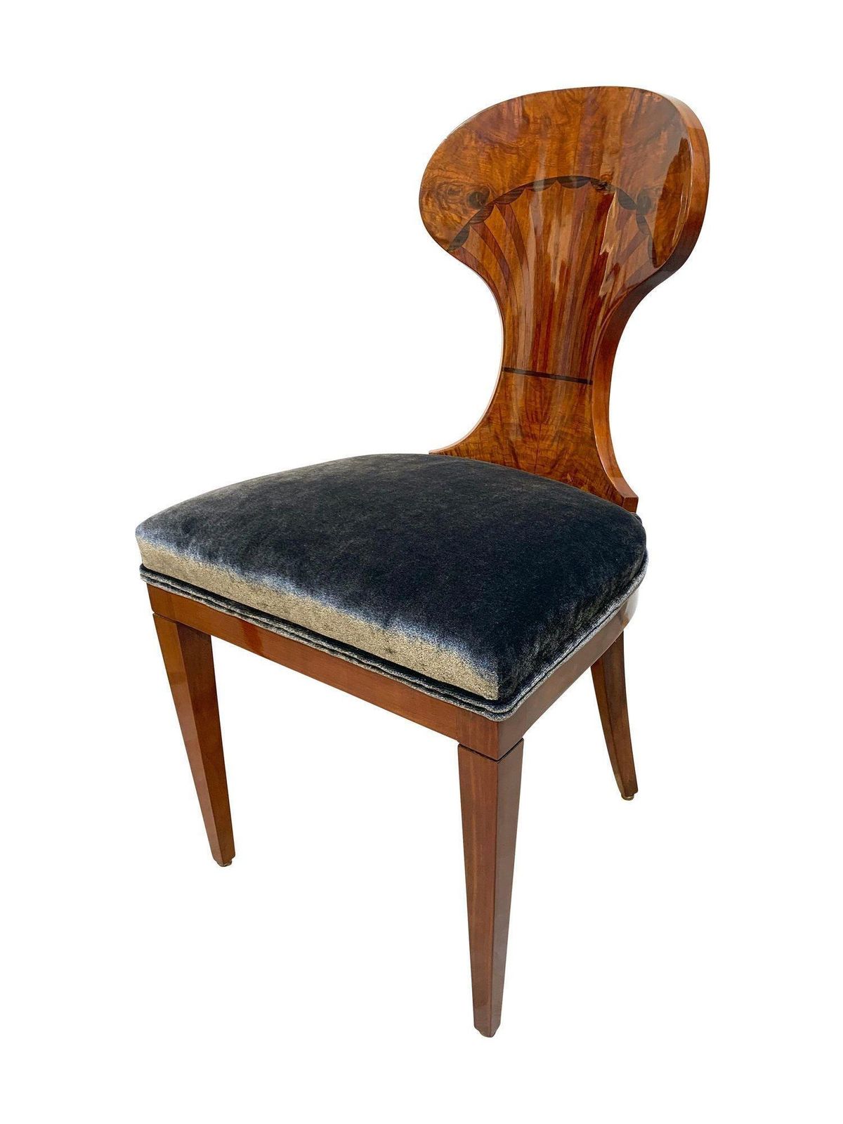 Set Of Four Austrian Biedermeier Chairs, Ash Veneer, Grey Velvet, Circa 1890 photo Furniture